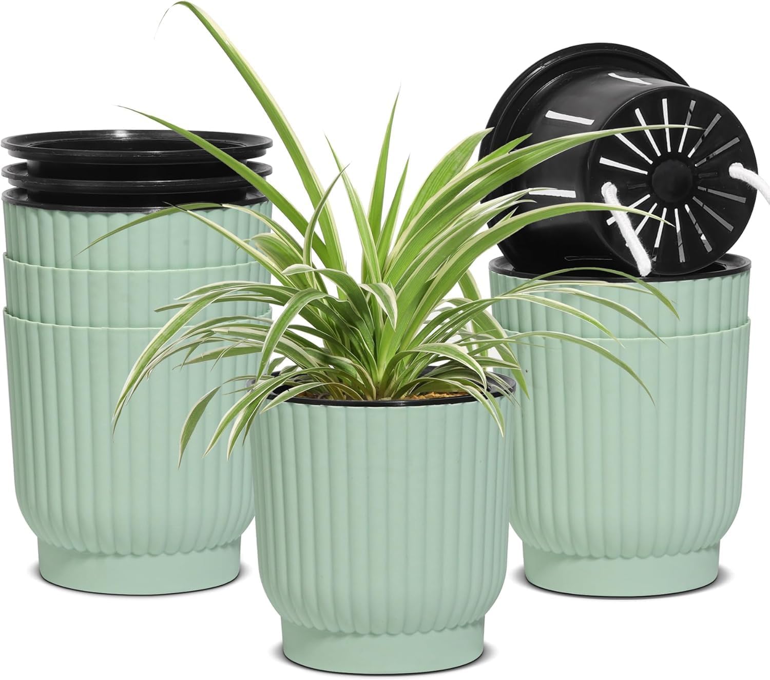 T4U Self Watering Pots for Indoor Plants, 4 Inch 6 Pack Planter White