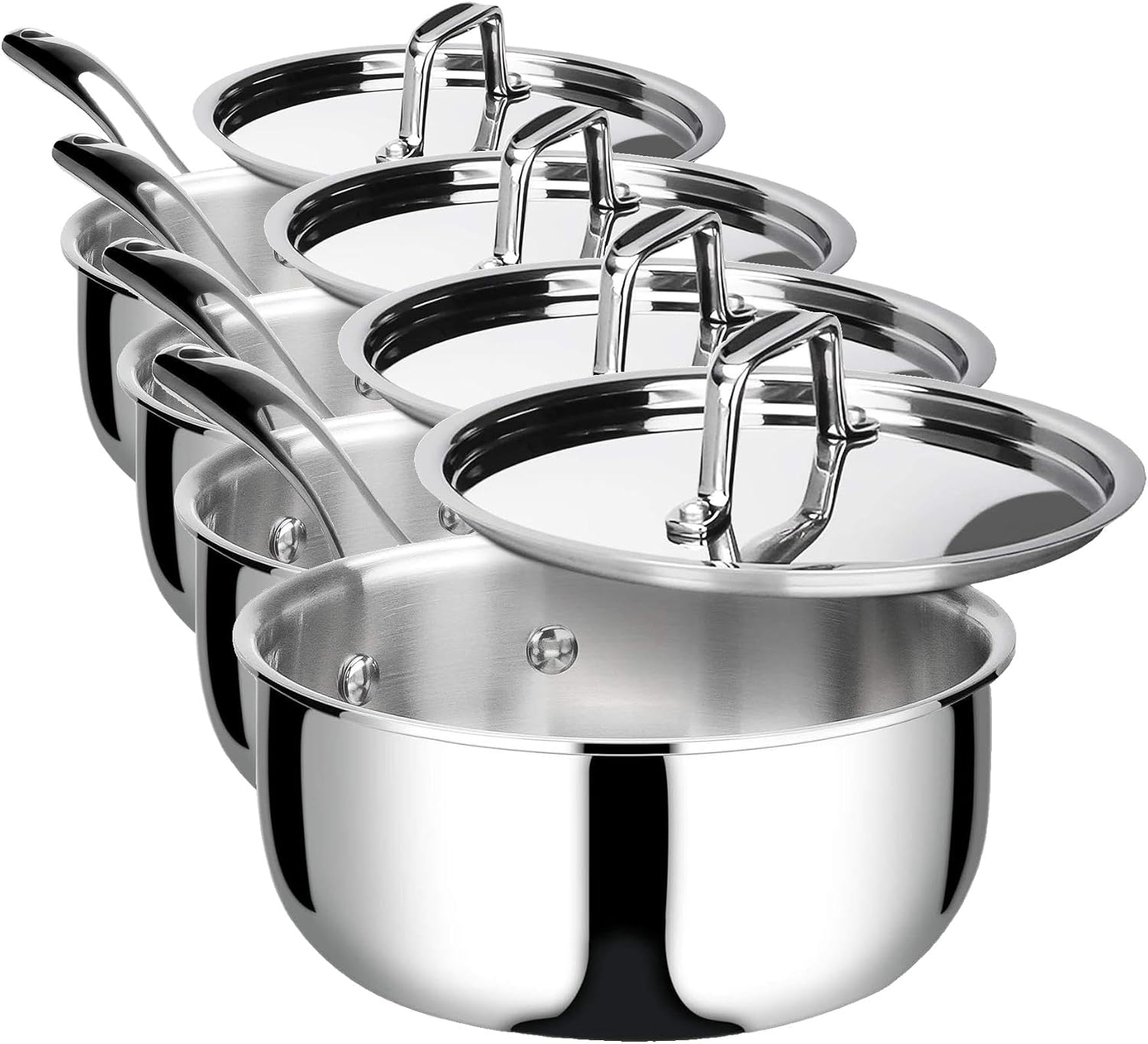 Duxtop Tri-Ply Stainless Steel Saucepan with Lid, 3 Qt Induction Pot | Whole Clad Saucier Pan, Dishwasher and Oven Safe, Stay-Cool Handle