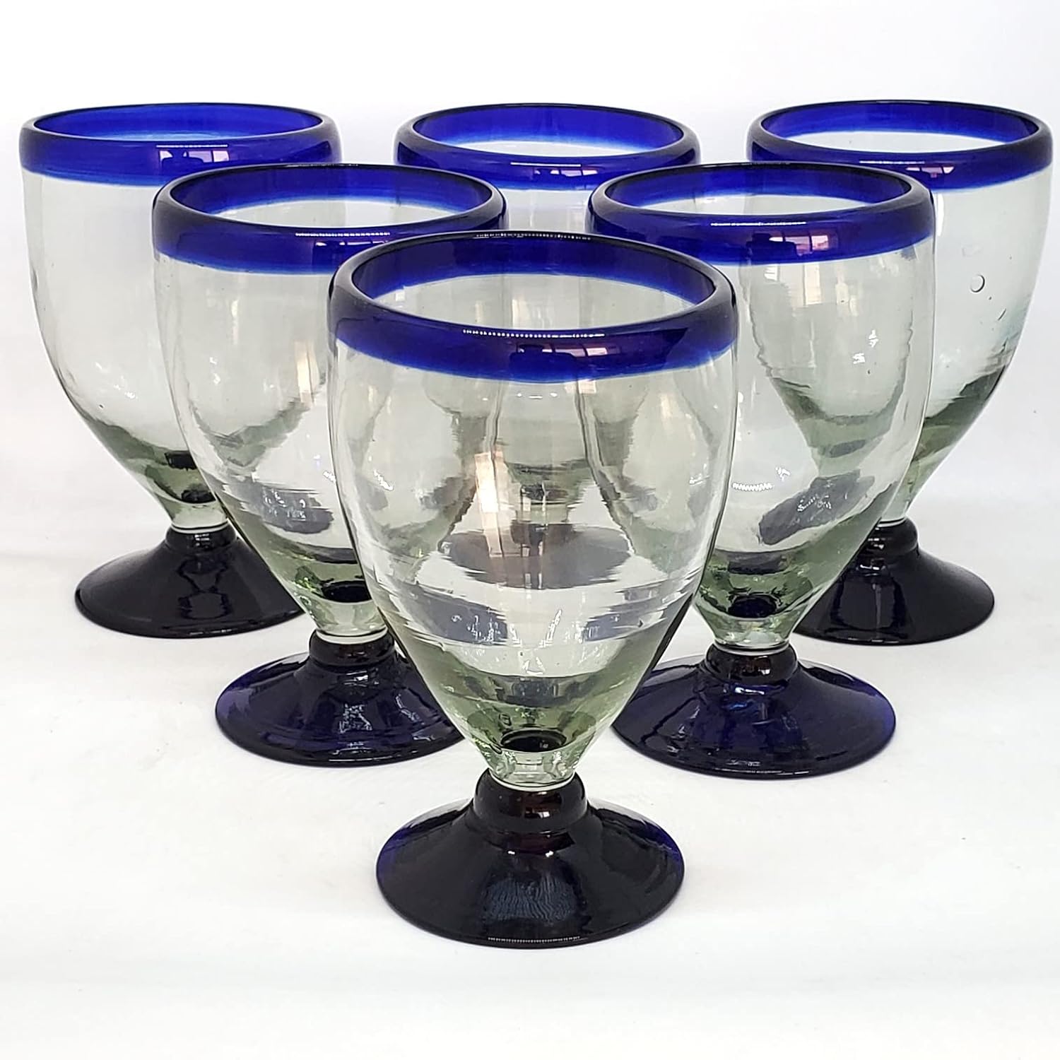 Cobalt Blue Rim 13 oz Wine Glasses (set of 6), Recycled Glass, Lead-free, Toxin-Free (13oz Wine)