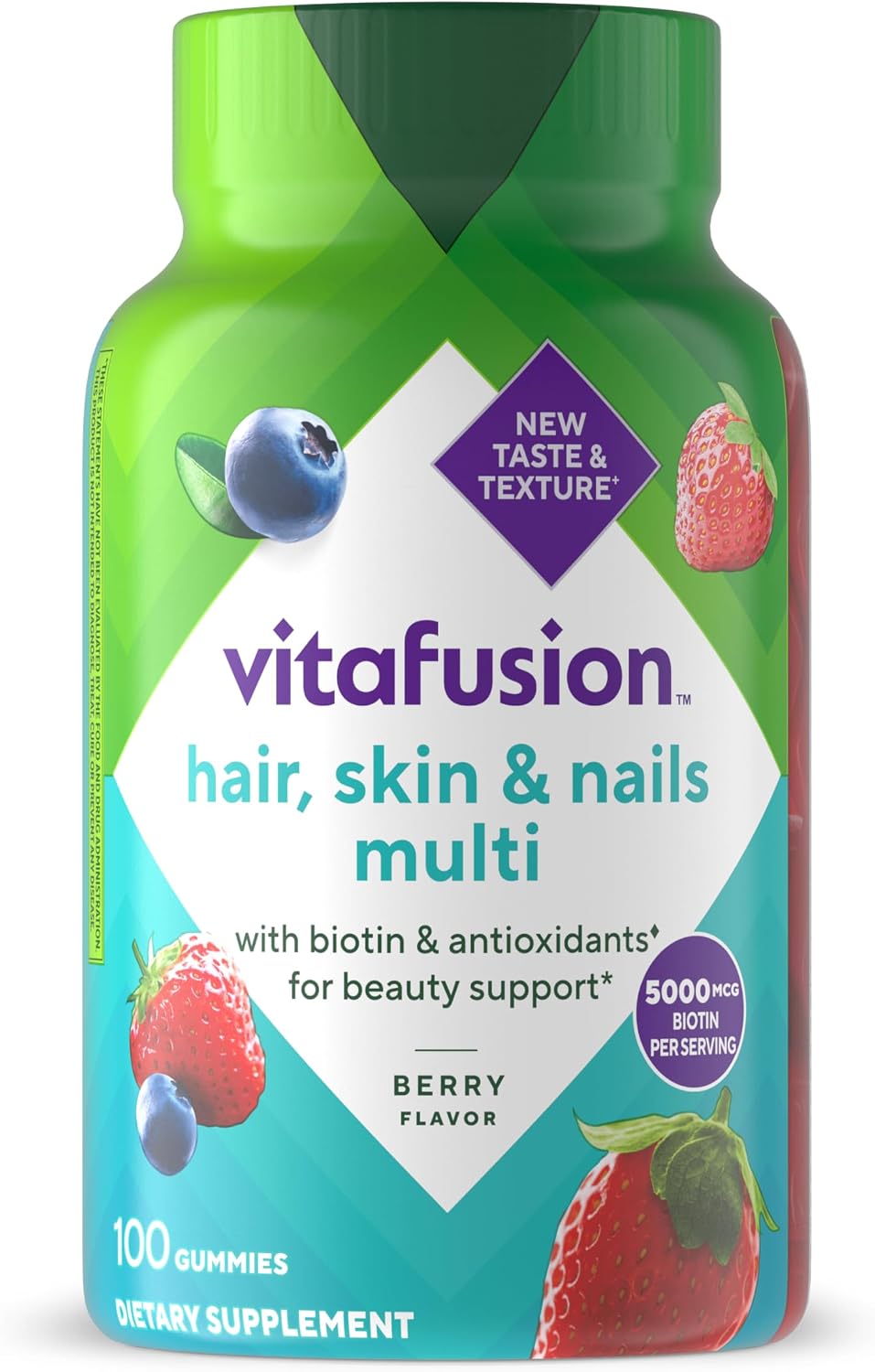 Vitafusion Hair Skin and Nails Gummies | Biotin 5000mcg | 100 Count | Gummy Vitamins for Adult Women & Men | Berry Flavor | Gluten-Free Multivitamin Supplement