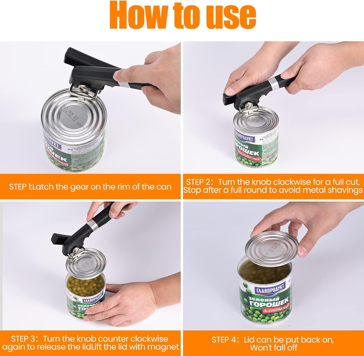 Side Cut Can Opener, Smooth Edge Manual Can Opener, Black