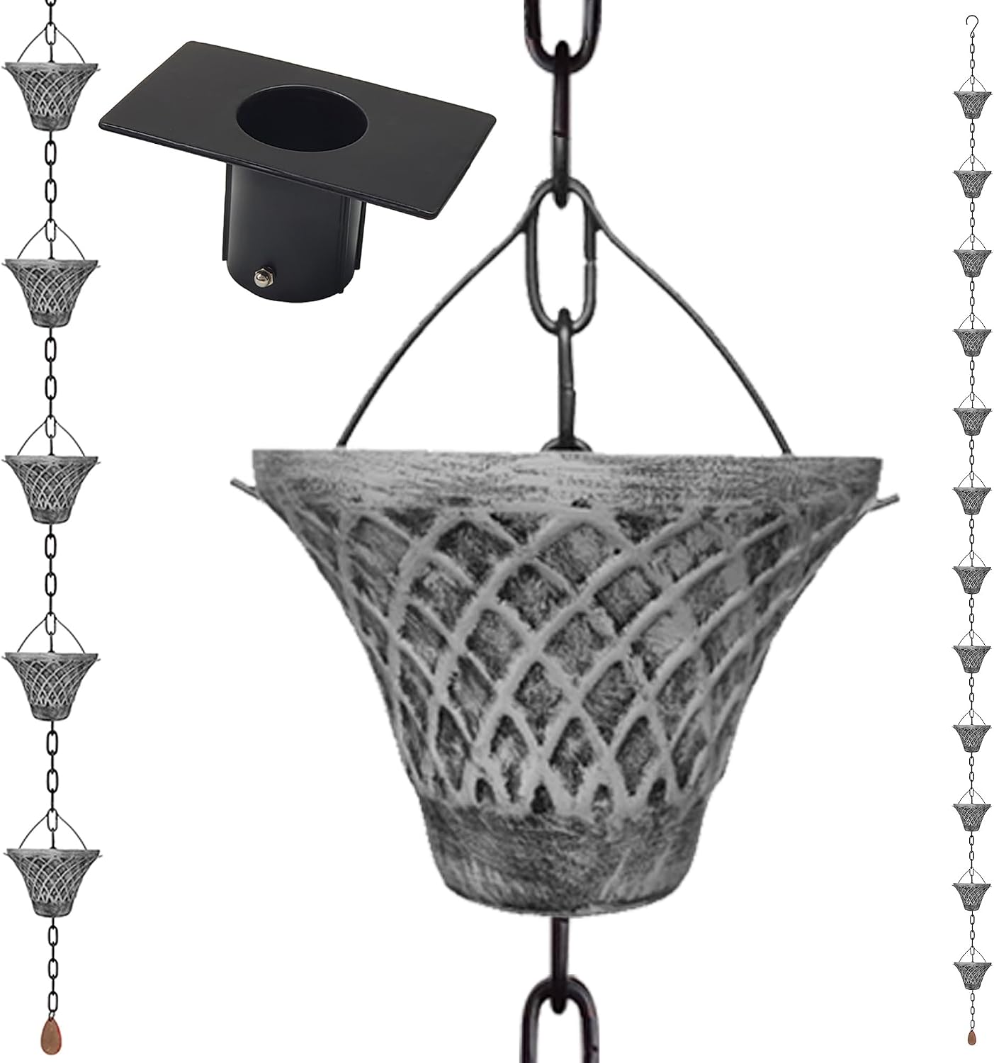 8.5FT Bell Iron Rain Chain for Gutters and Rain Barrel+Adapter, Blue