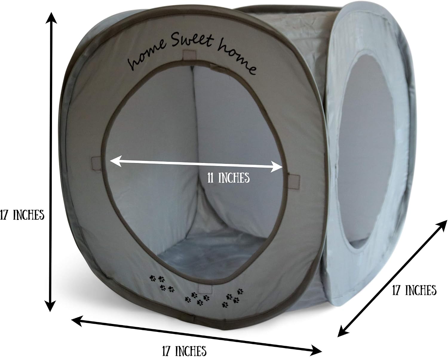 Home Sweet Home Pop Up Cat Cube. A Collapsible Indoor Cat House. Covered Pet Bed Hideaway Cave for Dogs and Other Pets Too. (Pop Up Cube- Gray)