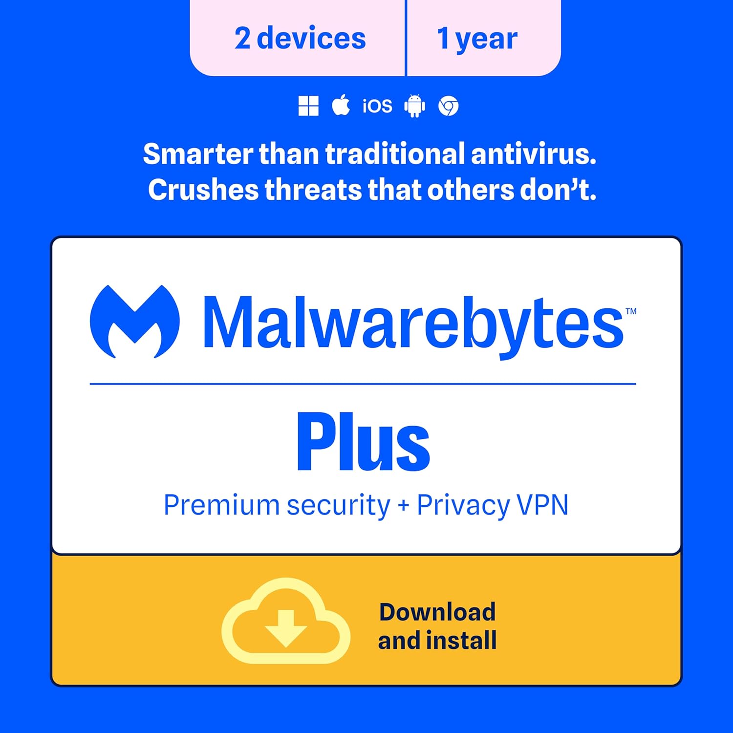 Malwarebytes Standard, Premium Security | 1 Year, 5 Device | Windows, Mac OS, Android, Apple iOS, Chrome [Online Code]
