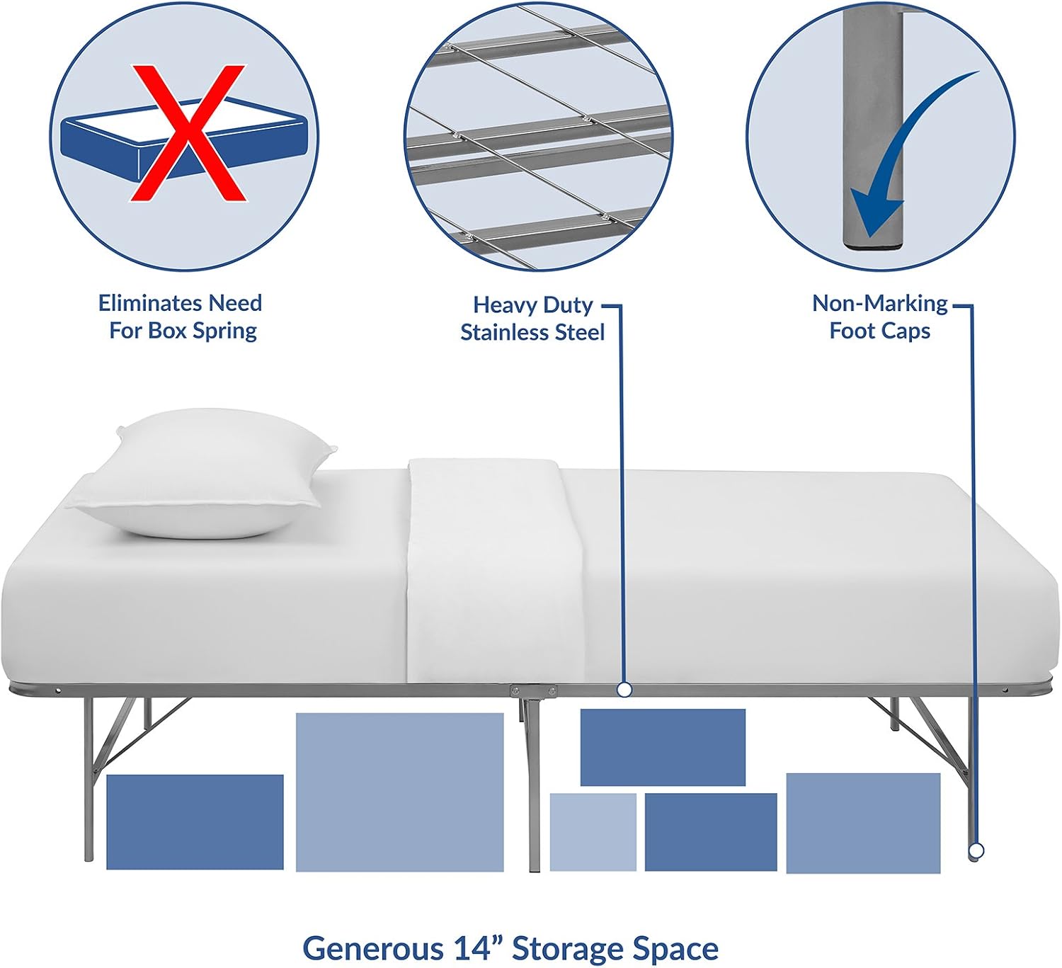 Modway Horizon Queen Bed Frame In Gray - Replaces Box Spring - Folding Metal Mattress Bed Frame