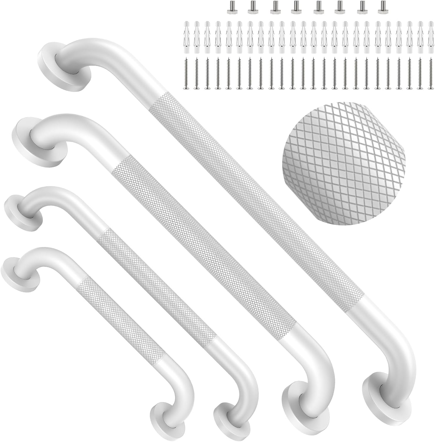 Brushed Nickel Grab Bars 18" 32" 36" 42" Bundle - 1.25" Diameter | 4 Pack Commercial Grab Bar, Anti-Slip Safety Shower Handrail, Toilet Handicap Bar, Stainless Steel Bathroom Handle for Senior