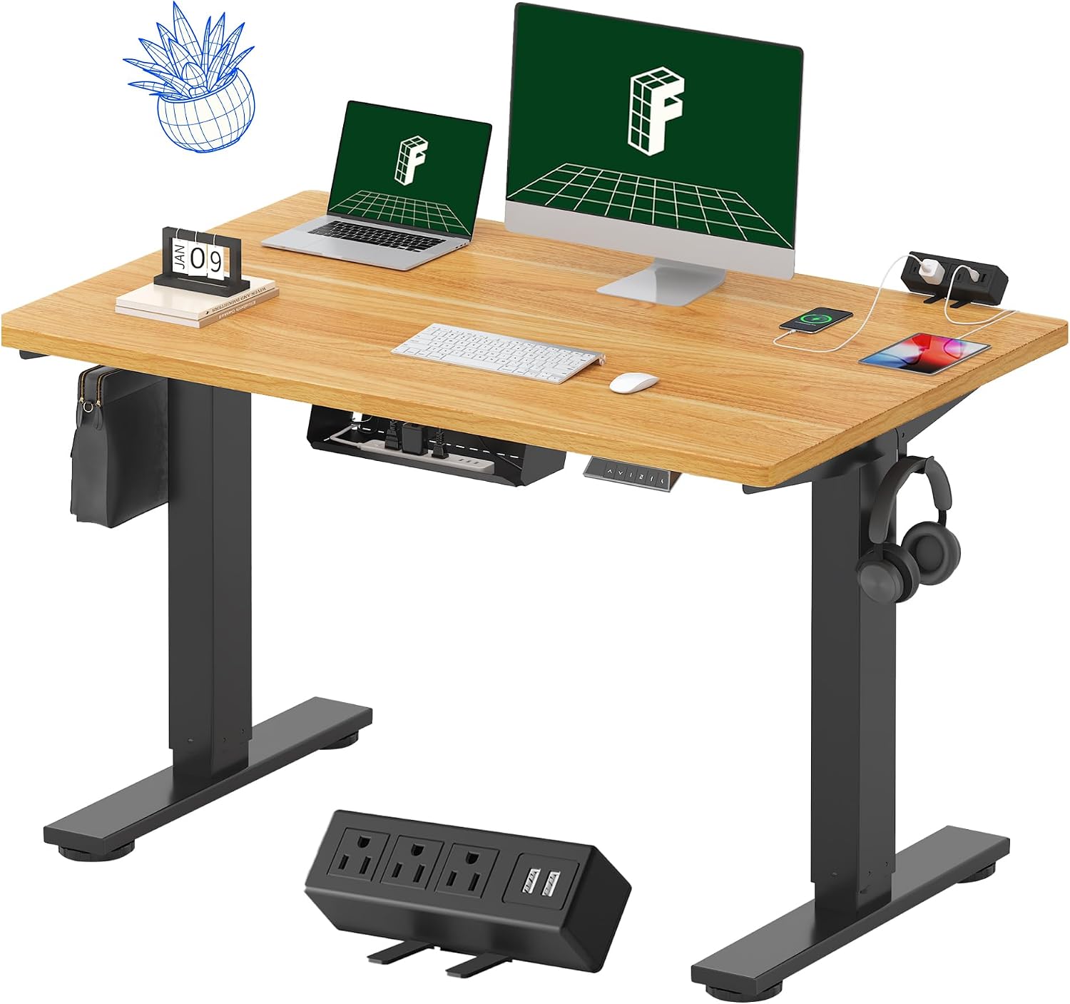 FLEXISPOT EN2 48"x24" Standing Desk with Power Strip Bundle, Black