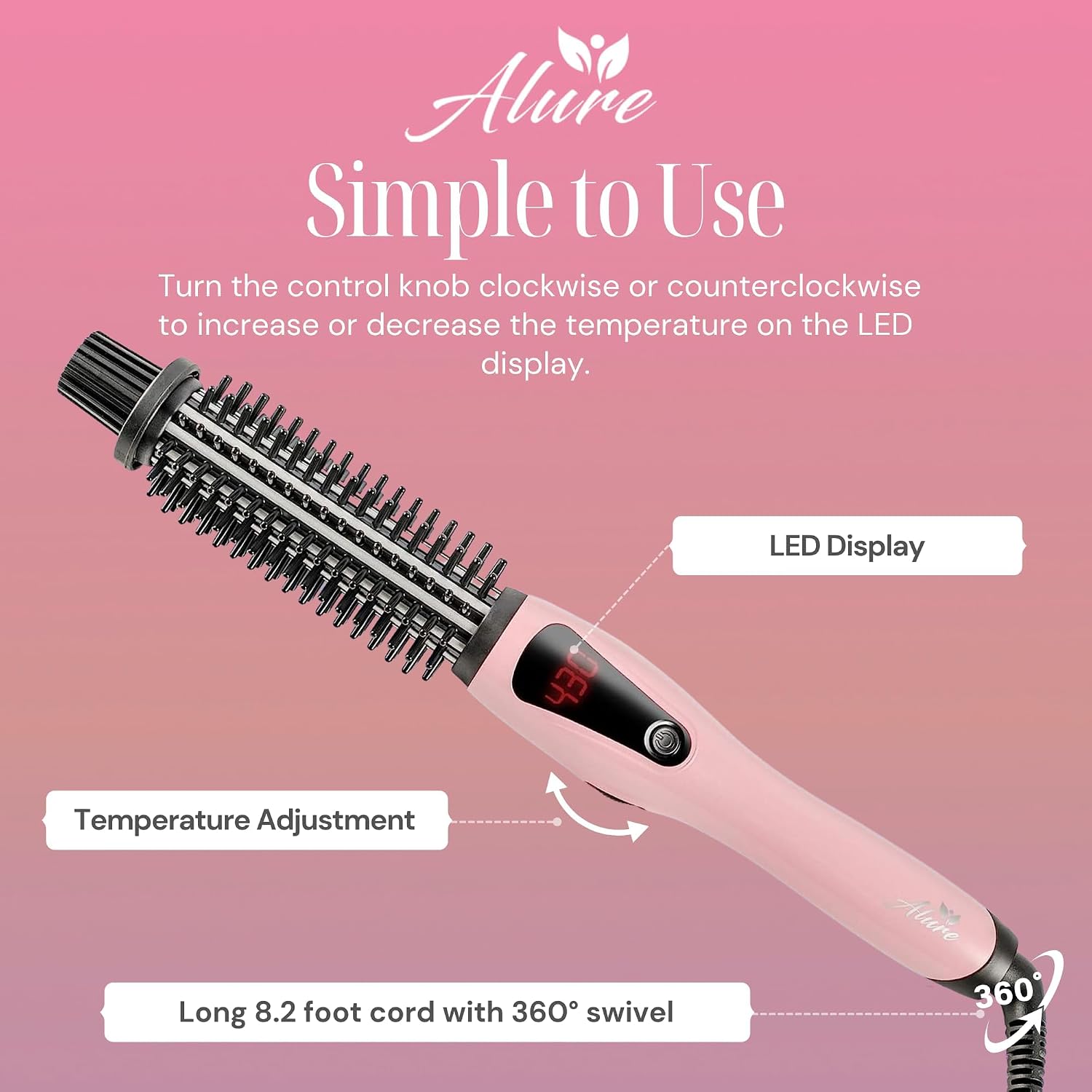 Alure Heated Styling Brush - 3-in-1 Ionic Hair Curler/Straightener with Anti-Scald Nylon Bristles, Electric Curl Wand for All Hair Types