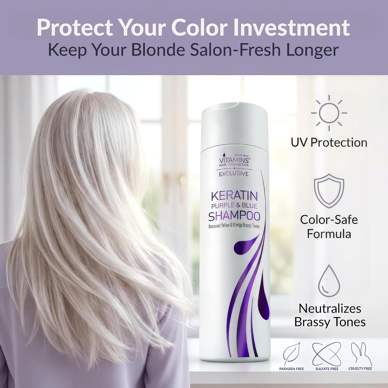 VITAMINS hair cosmetics Keratin Purple Blue Shampoo Anti Brass for Blondes