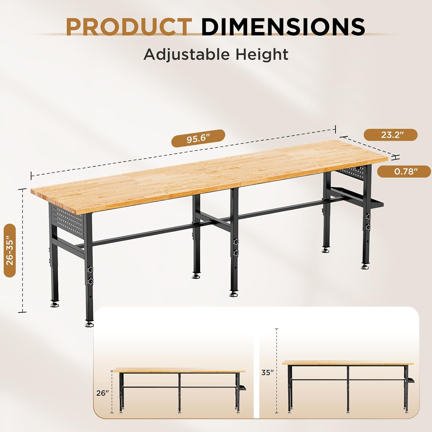60 Inch Heavy Duty Workbench with Storage Cabinet, Wooden Top, 2000 lbs Capacity, Garage Work Table with Pegboard, Power Outlet, Leveling Feet, Black
