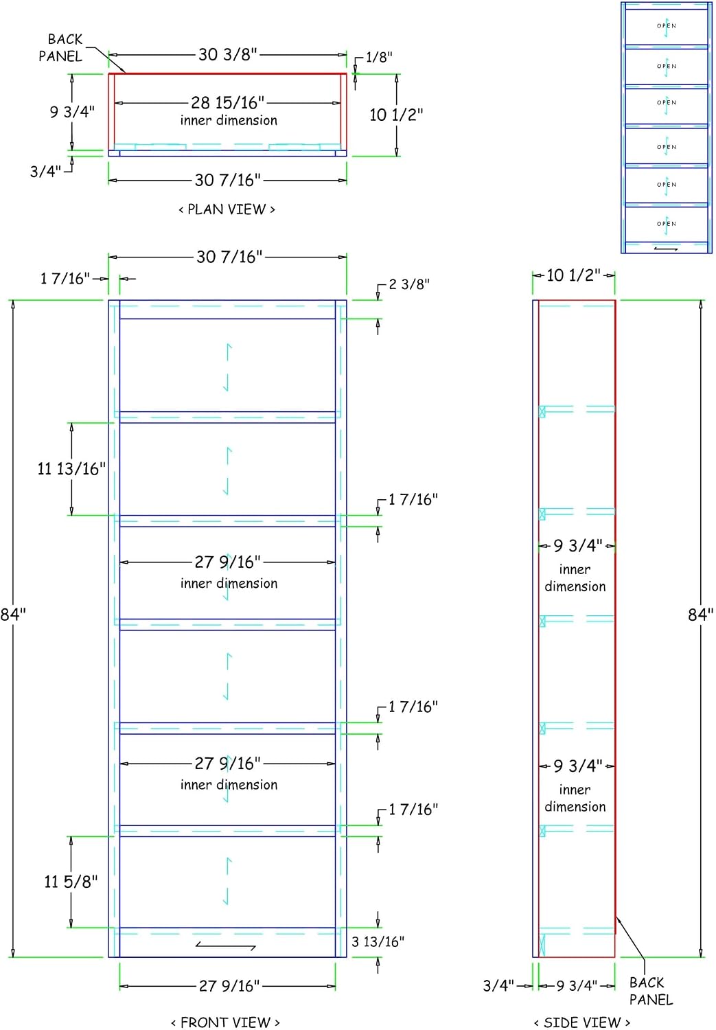 Concepts In Wood Midas Six Shelf Bookcase 84" H Cherry Finish