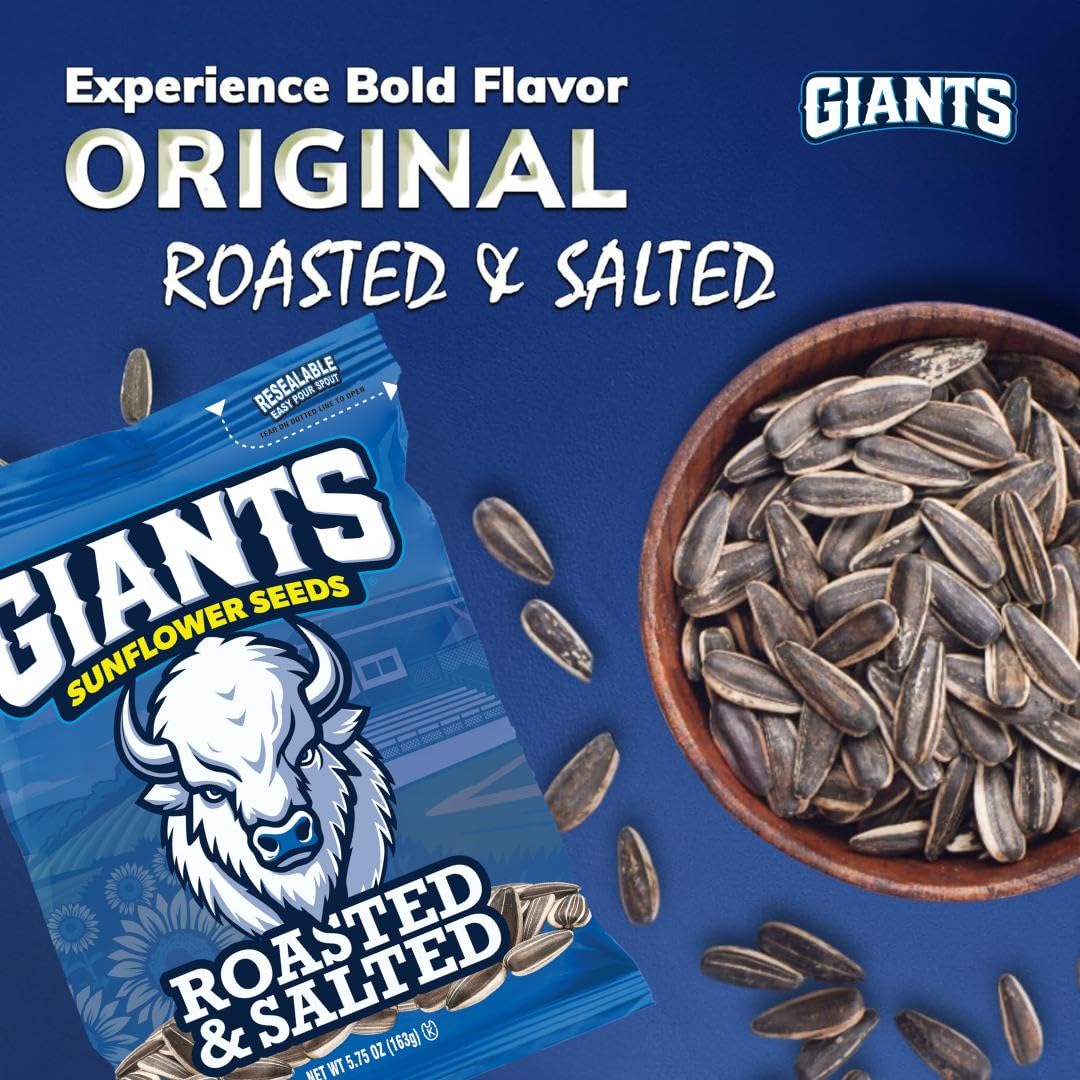 GIANTS Original Sunflower Seeds - Sunflower Seeds to Eat, Sunflower Seeds Bulk, Lightly Salted Sunflower Seeds for Eating, High Protein Snack - 5.75 oz Resealable Bags (Case of 12)