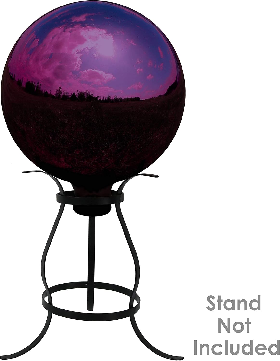 Sunnydaze 10-Inch Handblown Mirrored Glass Gazing Ball, Red | Reflective Outdoor Garden Globe Sphere, for Yard, Patio, Flower Bed, Walkway, and Landscape Decor, Stainless Steel Finish