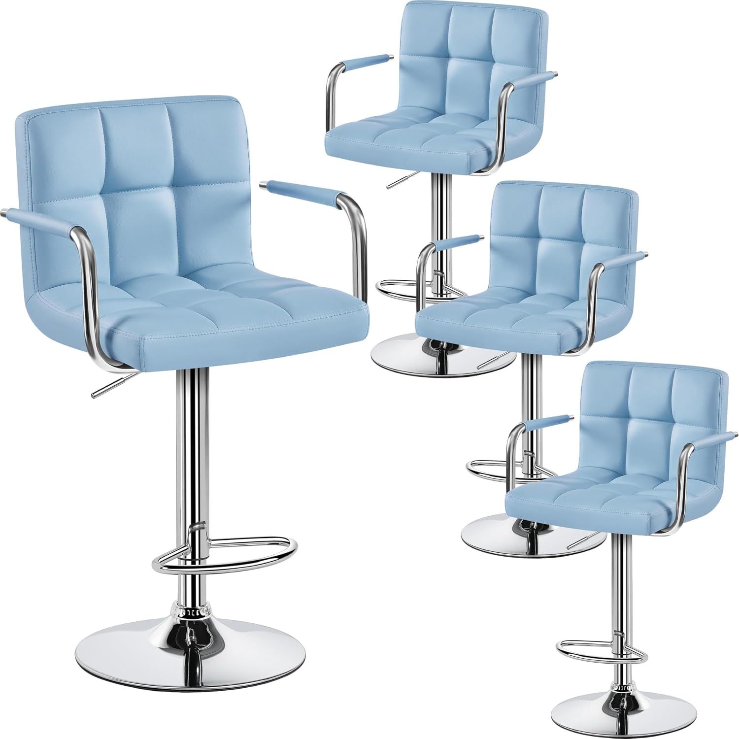 Yaheetech Bar Stools Set of 2, Swivel with Backs, Adjustable Height, White | 360° Swivel Barstools Feature Padded PU Leather Seats, Supportive Backs, 300 lb Capacity for Kitchen Islands