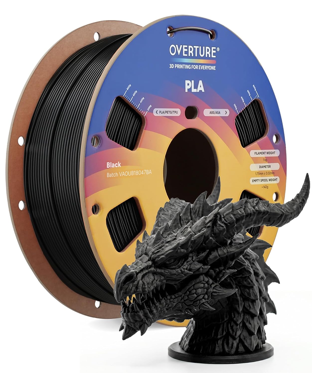 OVERTURE High Speed PLA Filament 1.75mm 3D Printer Filament,1kg White