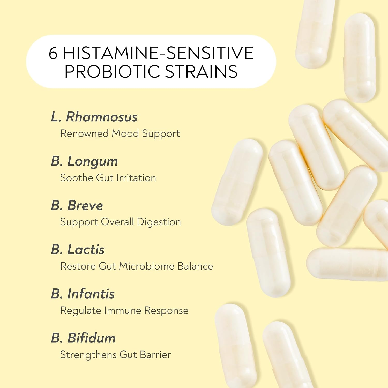 Probiotics - Mood Super Strains Probiotic - Naturally Supports Digestion & Mood - Histamine-Free Probiotics w/ L Rhamnosus GG