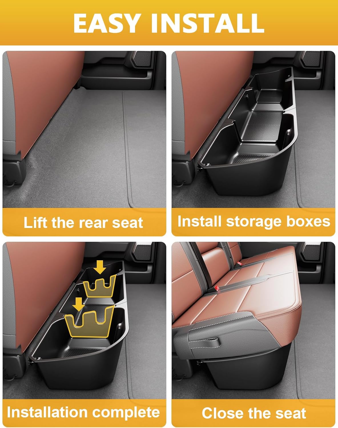 Tuyoung Under Seat Storage Boxes for 2015-2026 Ford F-150 F150 | SuperCrew Cab 2017-2026 F-250/F-350/F-450/F-550 Super Duty Heavy Duty Rear Truck Under Back Seat Box Organizer Cargo Box
