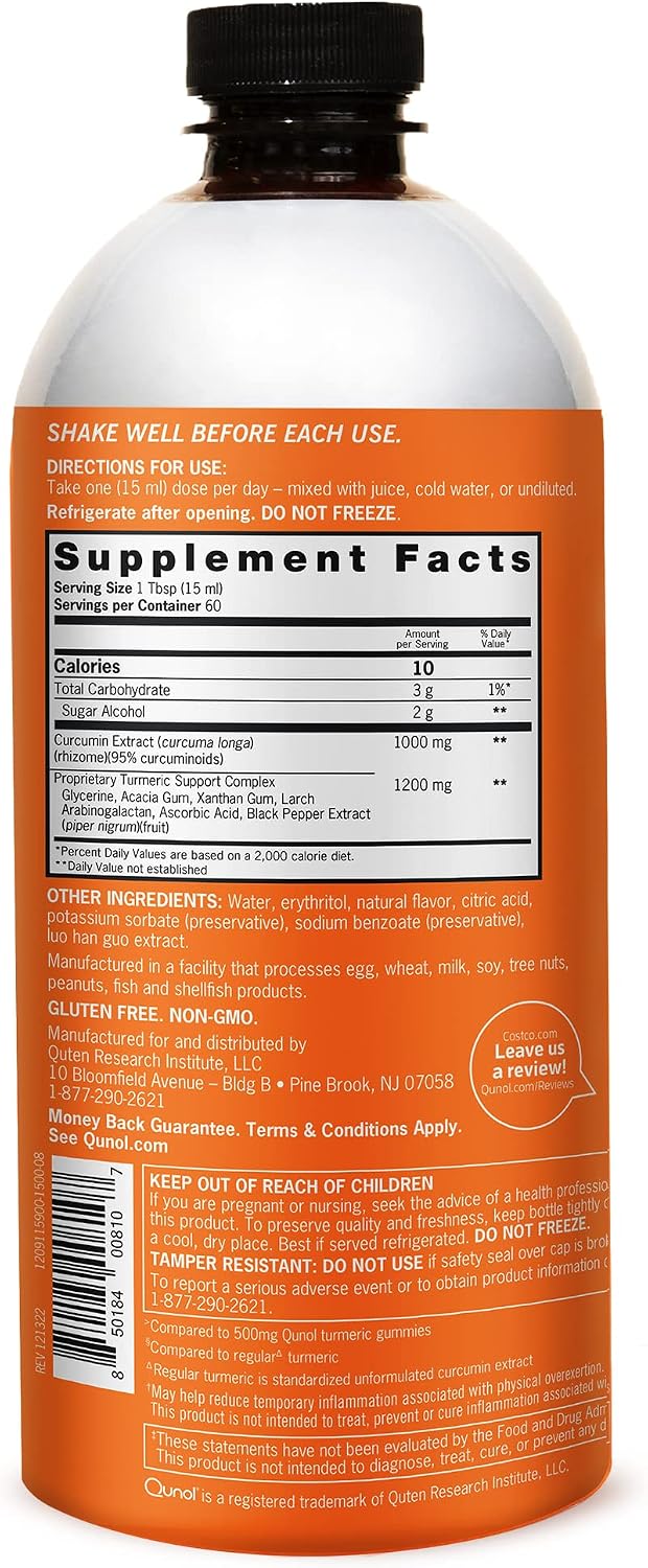 Qunol Liquid Turmeric 1000mg, Black Pepper Enhanced Absorption, 60 Servings