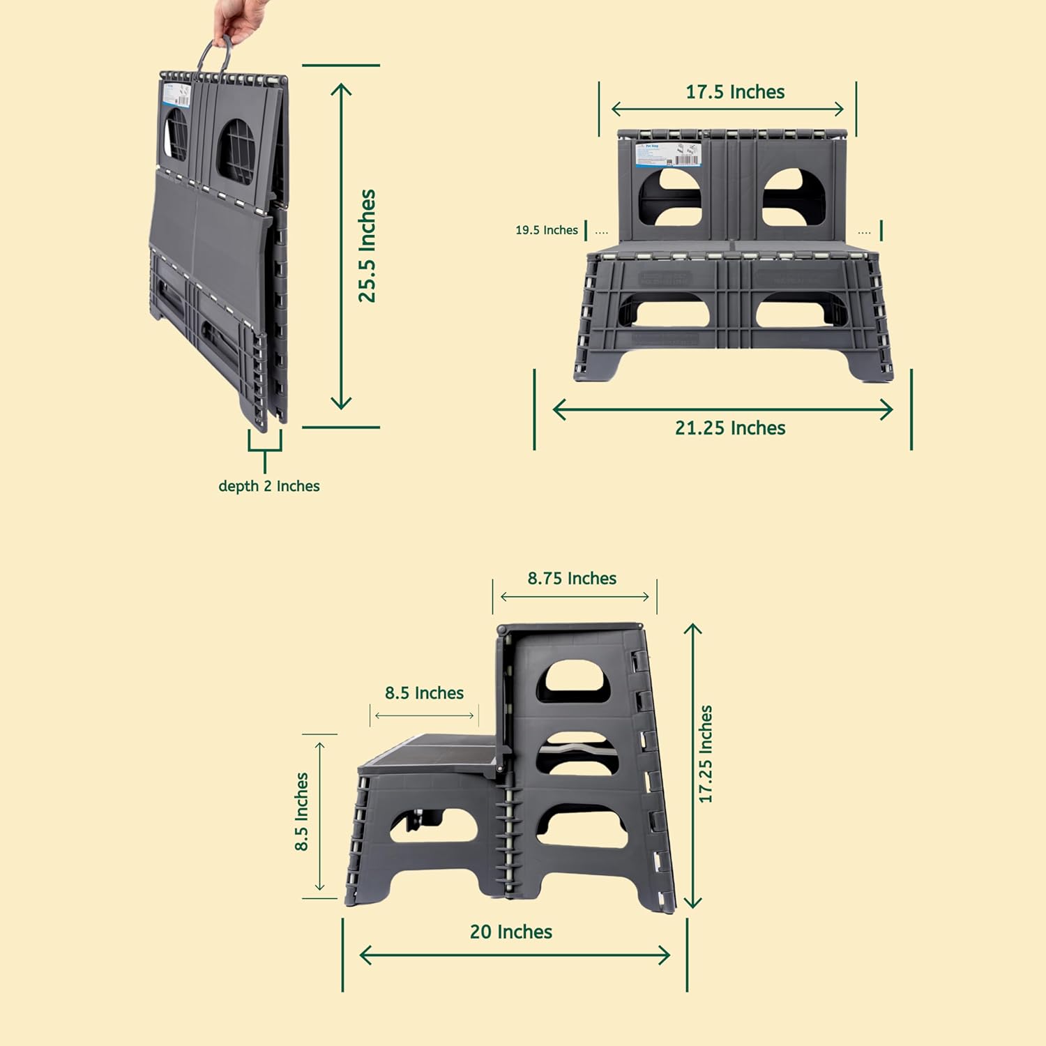 Foldable Dog Stairs, Collapsible Pet Step Ladder, Supports 300lbs | 2-Step Folding Dog Stairs & Ramp, Carpeted Design