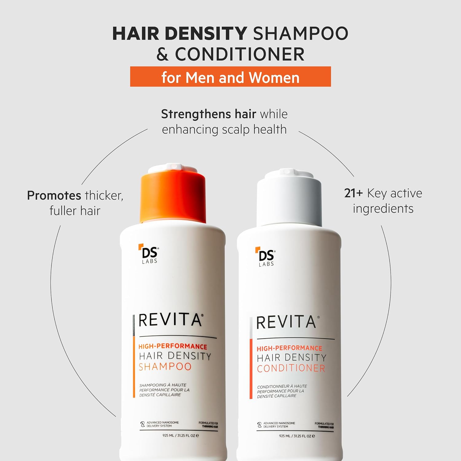 DS Labs Revita Hair Density Shampoo & Conditioner for Thinning Hair, 205 mL | Complete hair care routine powered by peptides, turmeric, caffeine & ginseng for healthier-looking, fuller-looking hair.
