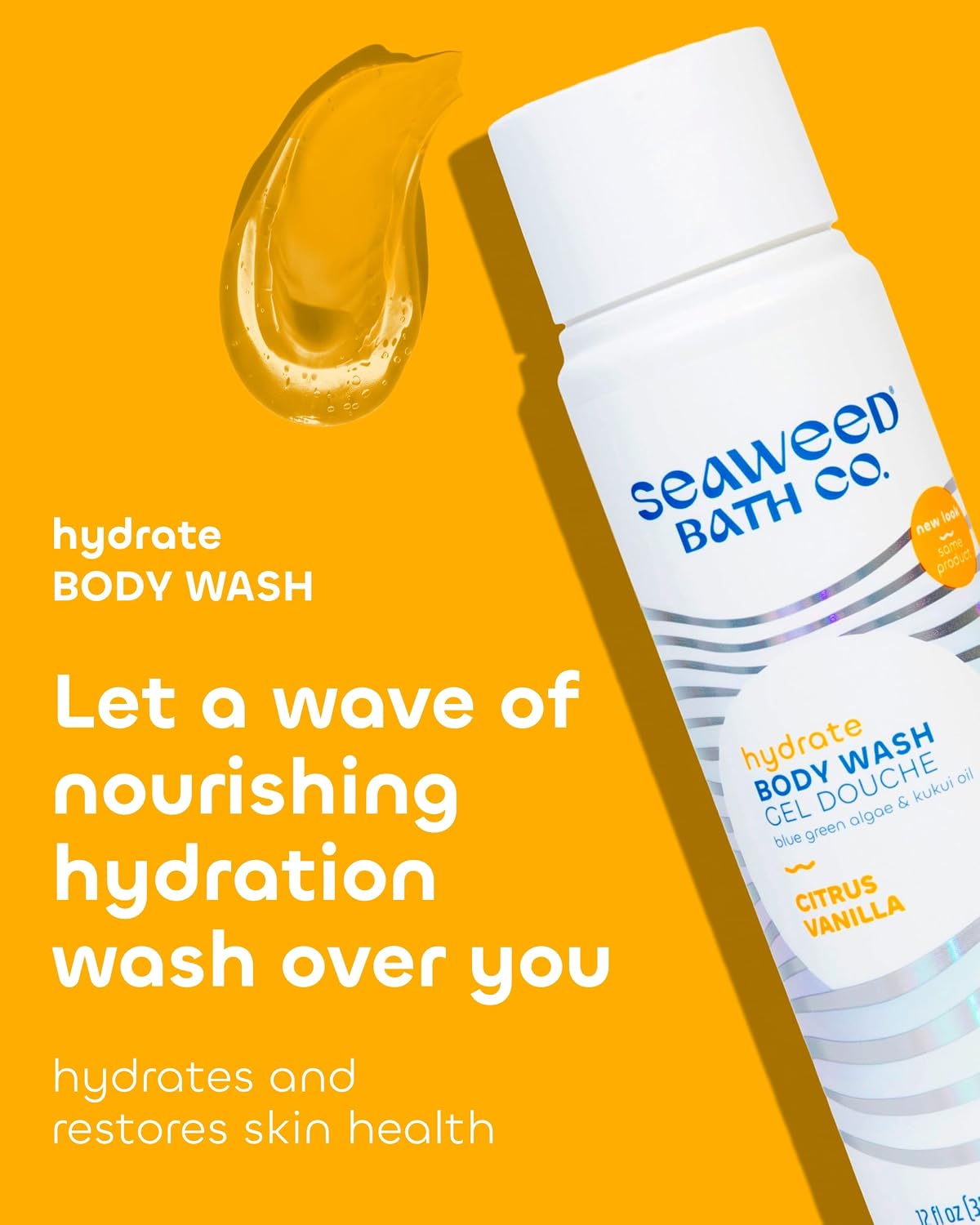 Seaweed Bath Co. Hydrate Body Wash, Unscented, 12 oz | Foaming Shower Gel Cleanser with Natural Ingredients, Fragrance Free and Gentle, Good for Sensitive Skin