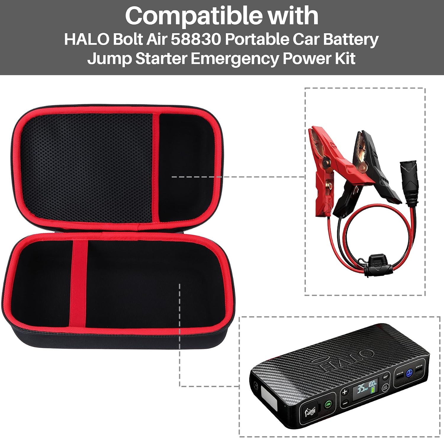 Lebakort Storage Case Compatible with Halo Bolt Air 58830 | Portable Car Battery Jump Starter, Emergency Power Kit