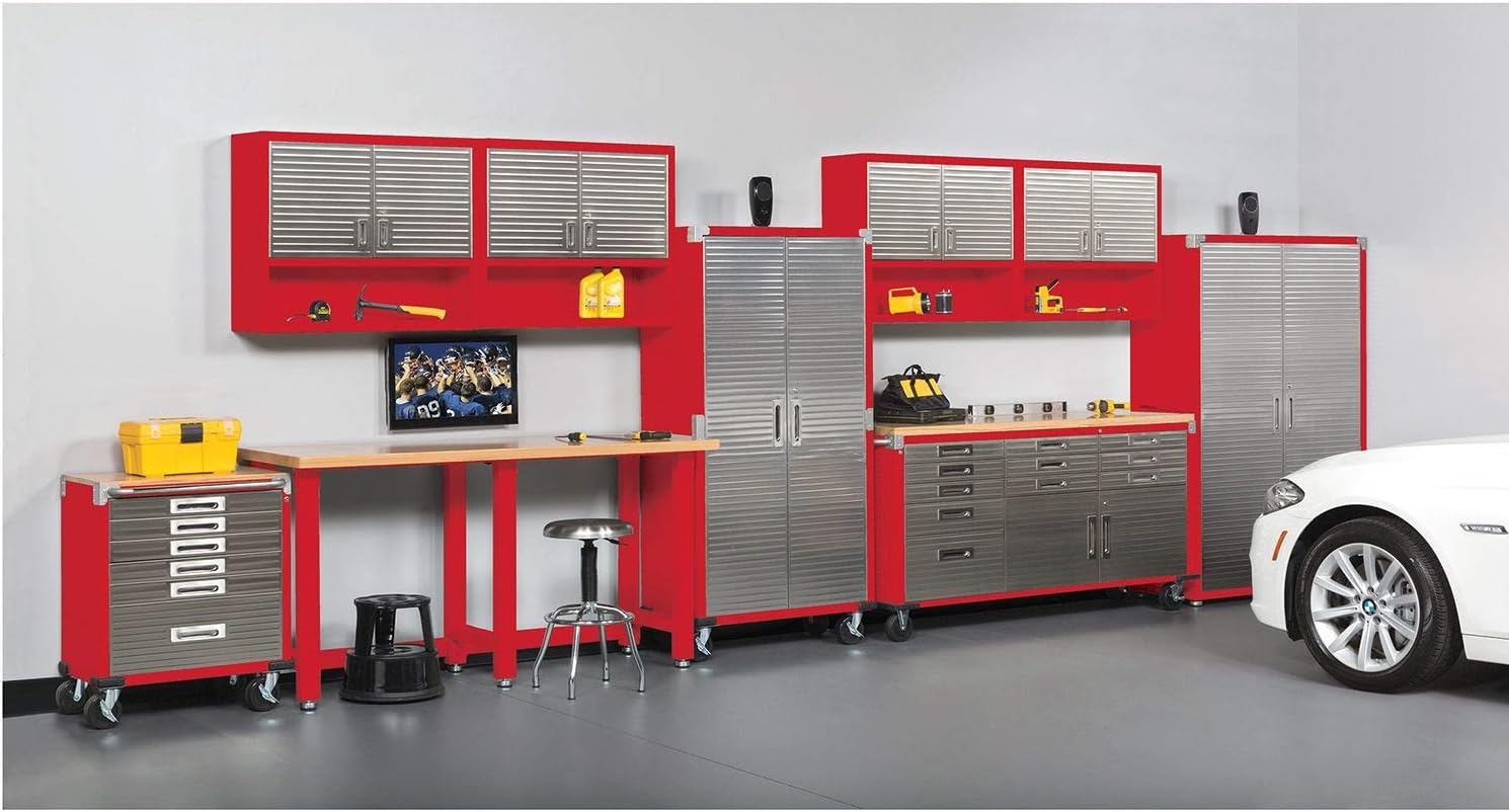 Seville Classics UltraHD Heavy Duty Rolling Cabinet Workbench Table w/Solid Wood Top, Workstation for Garage, Warehouse, Office, Workshop, 77" W x 20" D x 37.5" H, Graphite, 11-Drawer