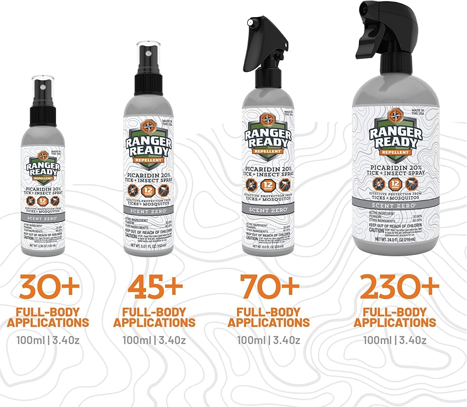 Ranger Ready Repellents Picaridin Insect Repellent Spray with Scent Zero - Mosquito Repellent and Tick Spray (8 oz., Pack of 1)