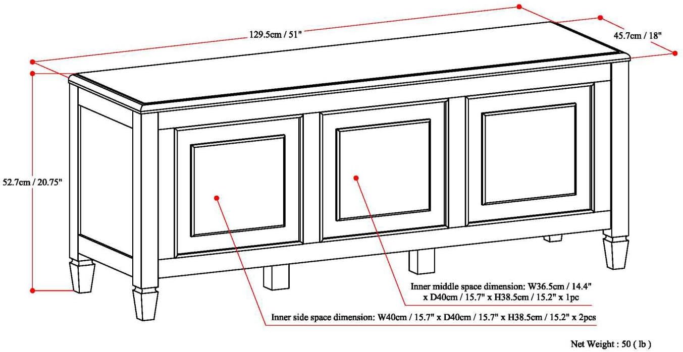 SIMPLIHOME Connaught 51" Wide Solid Wood Trunk Bench in Natural