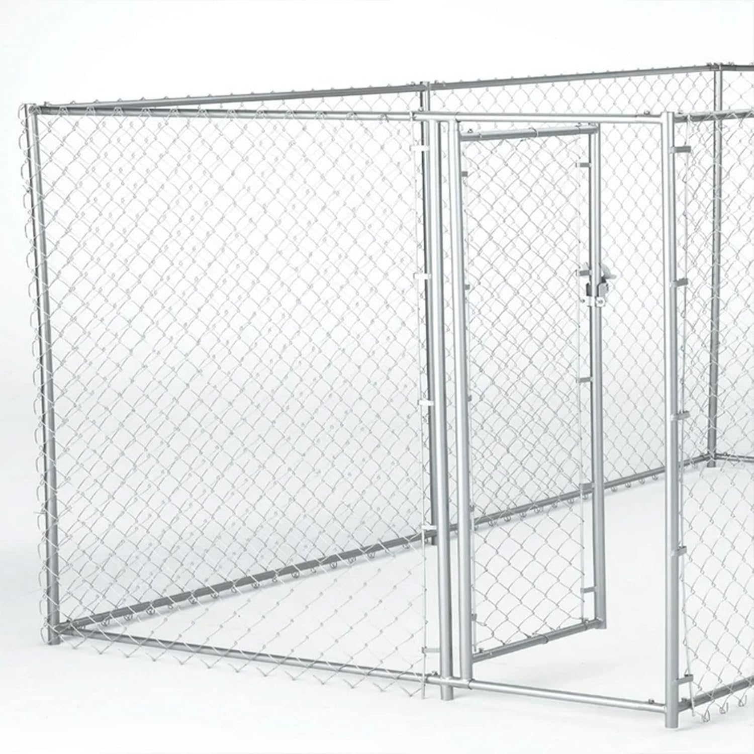 Lucky Dog 10' x 10' x 6' Heavy Duty Outdoor Welded Galvanized Steel Chain Link Dog Kennel Enclosure with 2 Configurations and Latching Door, Silver