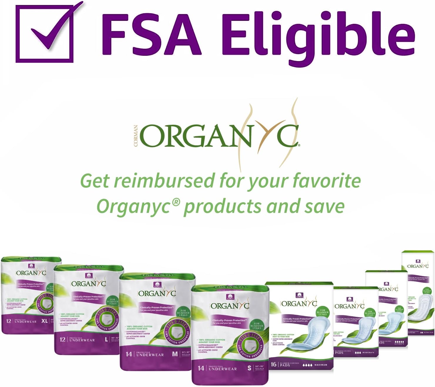 Organyc – 100% Organic Cotton Light Incontinence Pads for Bladder Leaks (Maximum, 16 Count(1 Pack))