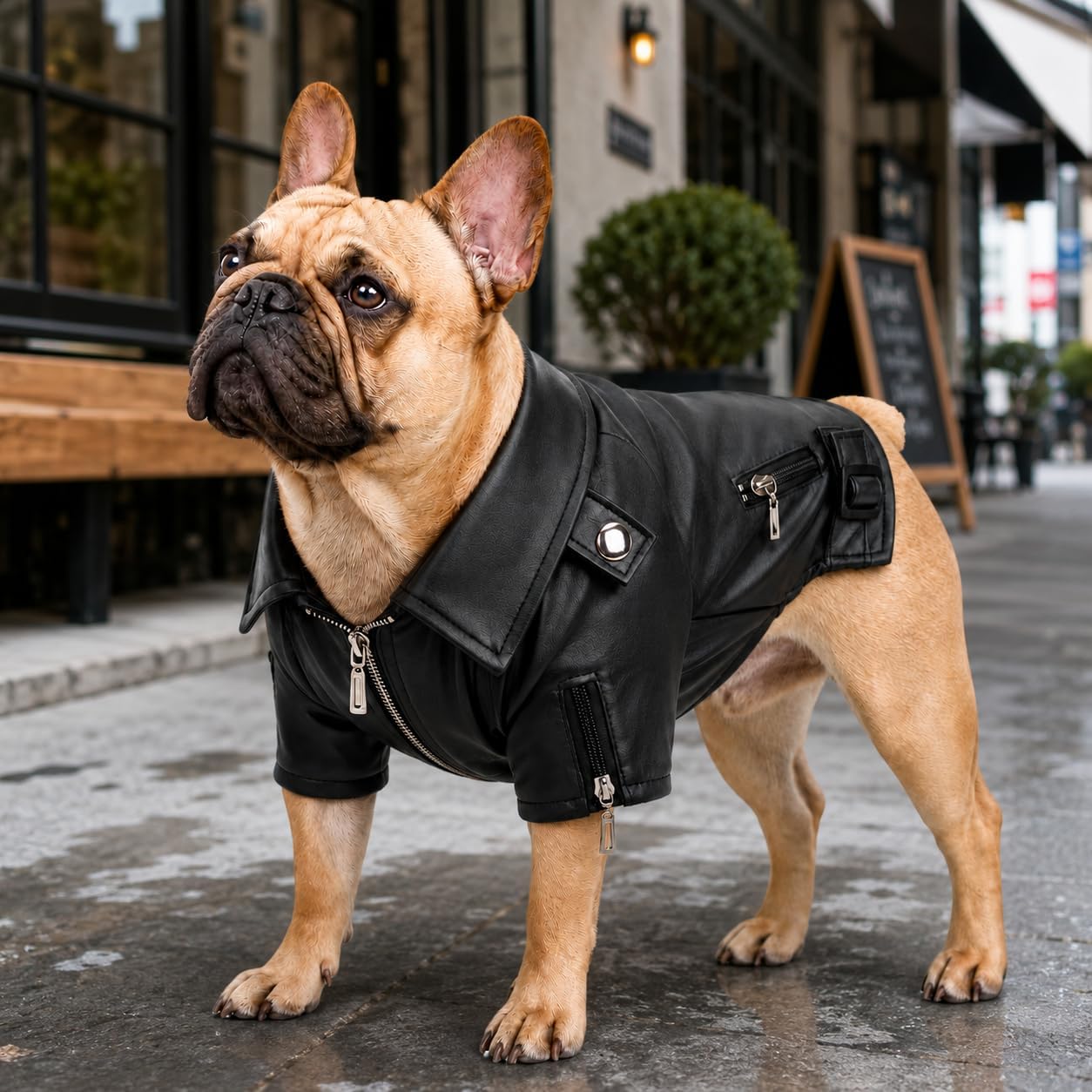 Lovelonglong Cool Dog Leather Jacket, Warm Coats Dogs Windproof Cold Weather Coats for Large Medium Small Dogs with Eagle Embroidery Black XS