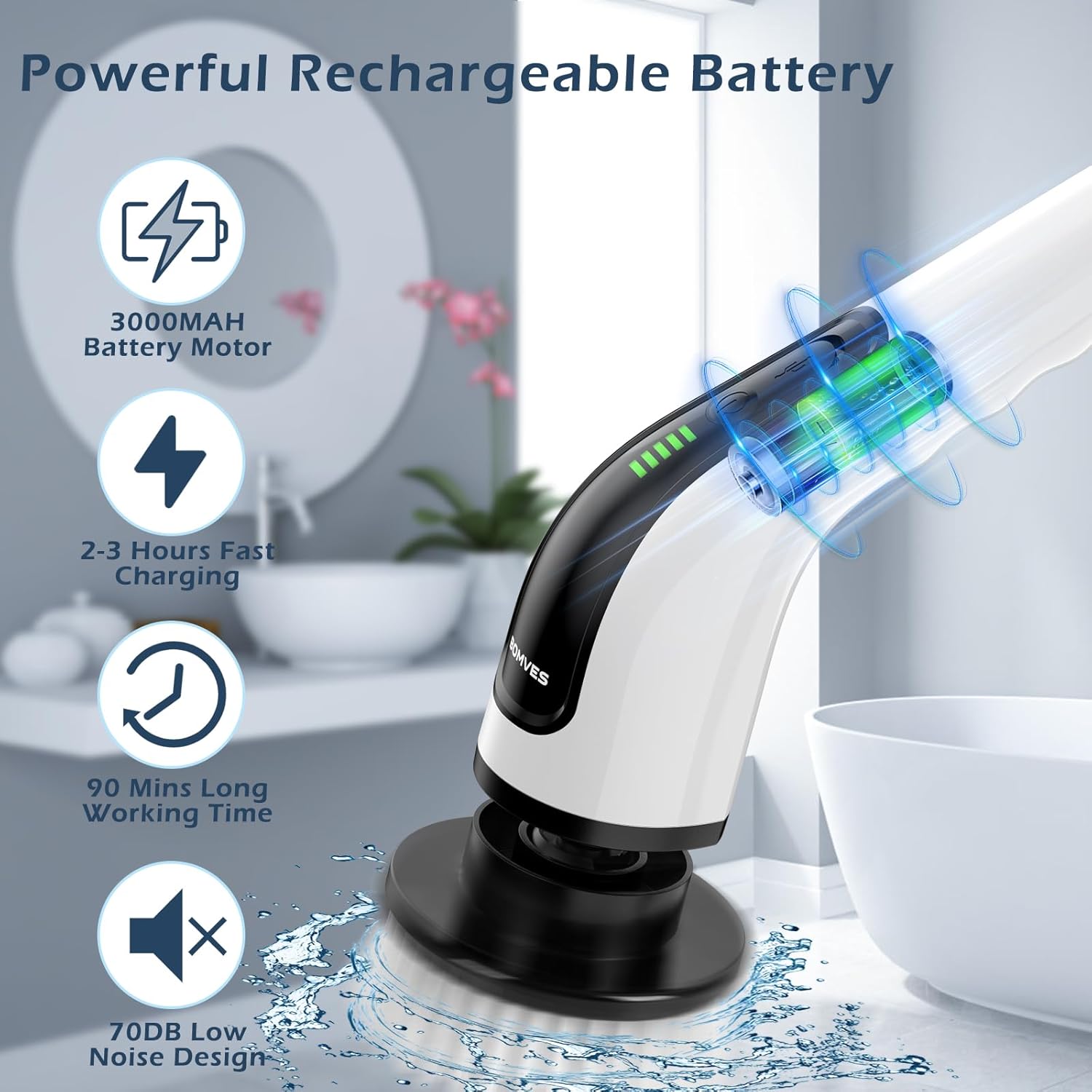 Electric Spin Scrubber, Power Shower Cleaning Brush with Long Handle | Cordless Cleaning Scrubber, 7 Replaceable Brush Heads, 90Mins Work Time