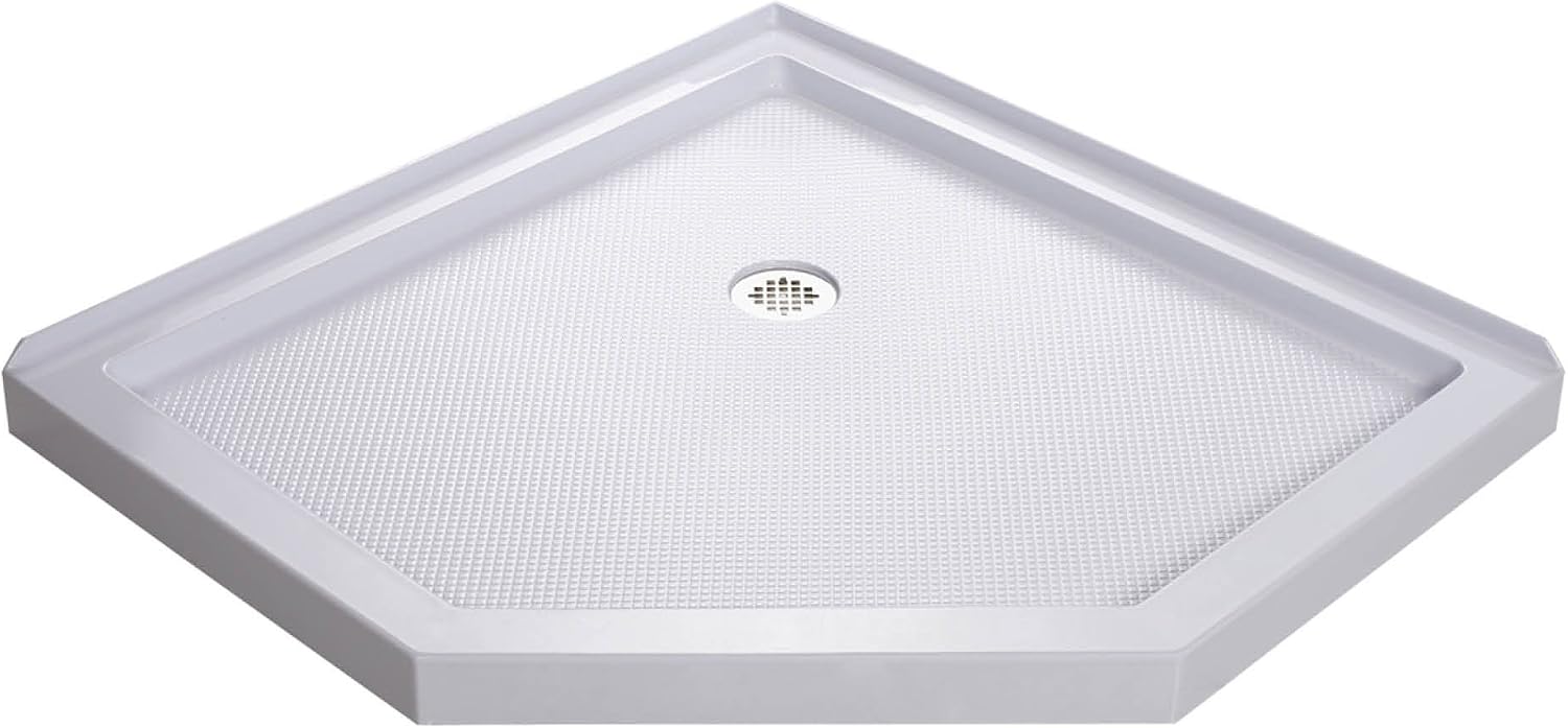 DreamLine 36 in. x 36 in. x 76 3/4 in. H Neo-Angle Shower Base and QWALL-4 Acrylic Corner Backwall Kit in White, DL-6044C-01