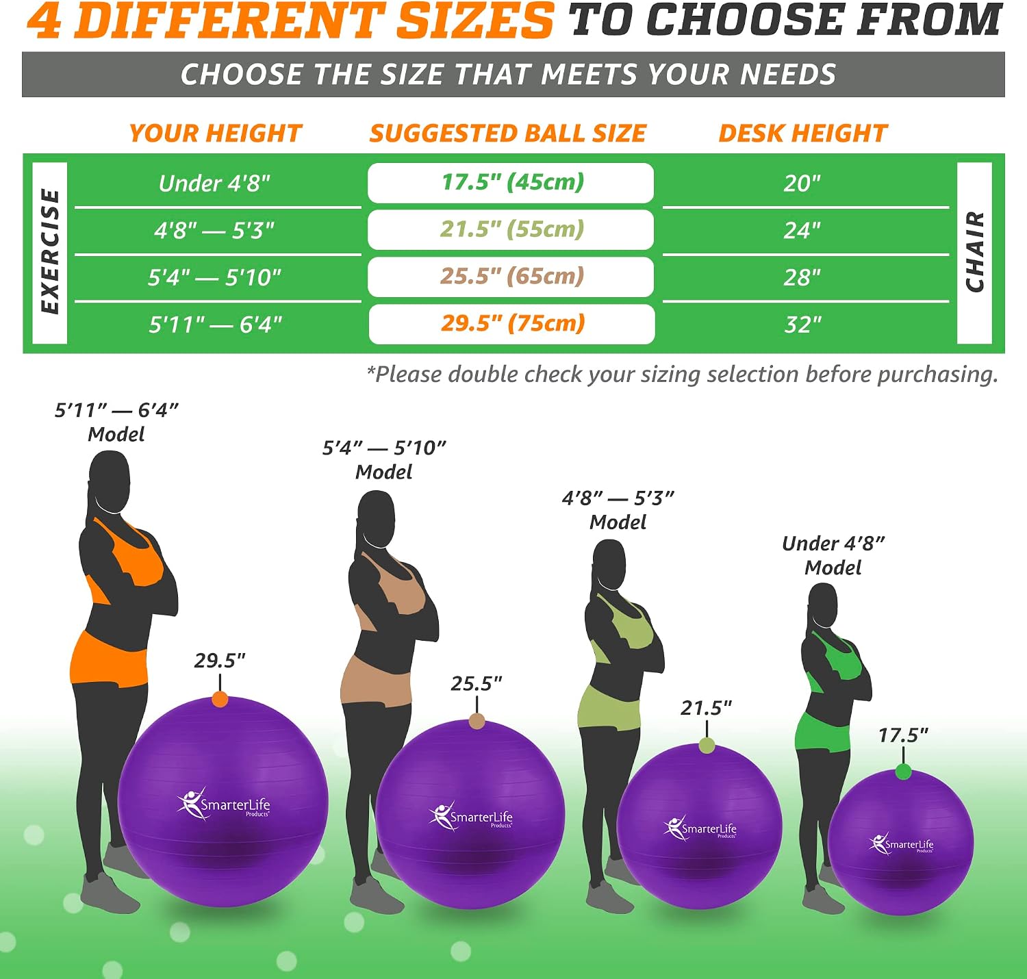SmarterLife Exercise Ball, Yoga Ball for Gym, Balance, Stability, Pregnancy