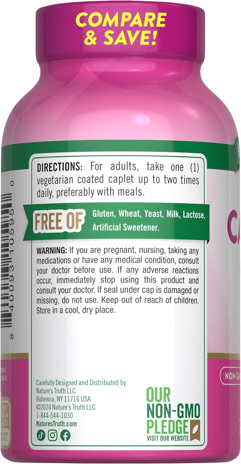 Nature's Truth Calcium 600mg with Vitamin D3 | 250 Caplets | Calcium Carbonate | Vegetarian