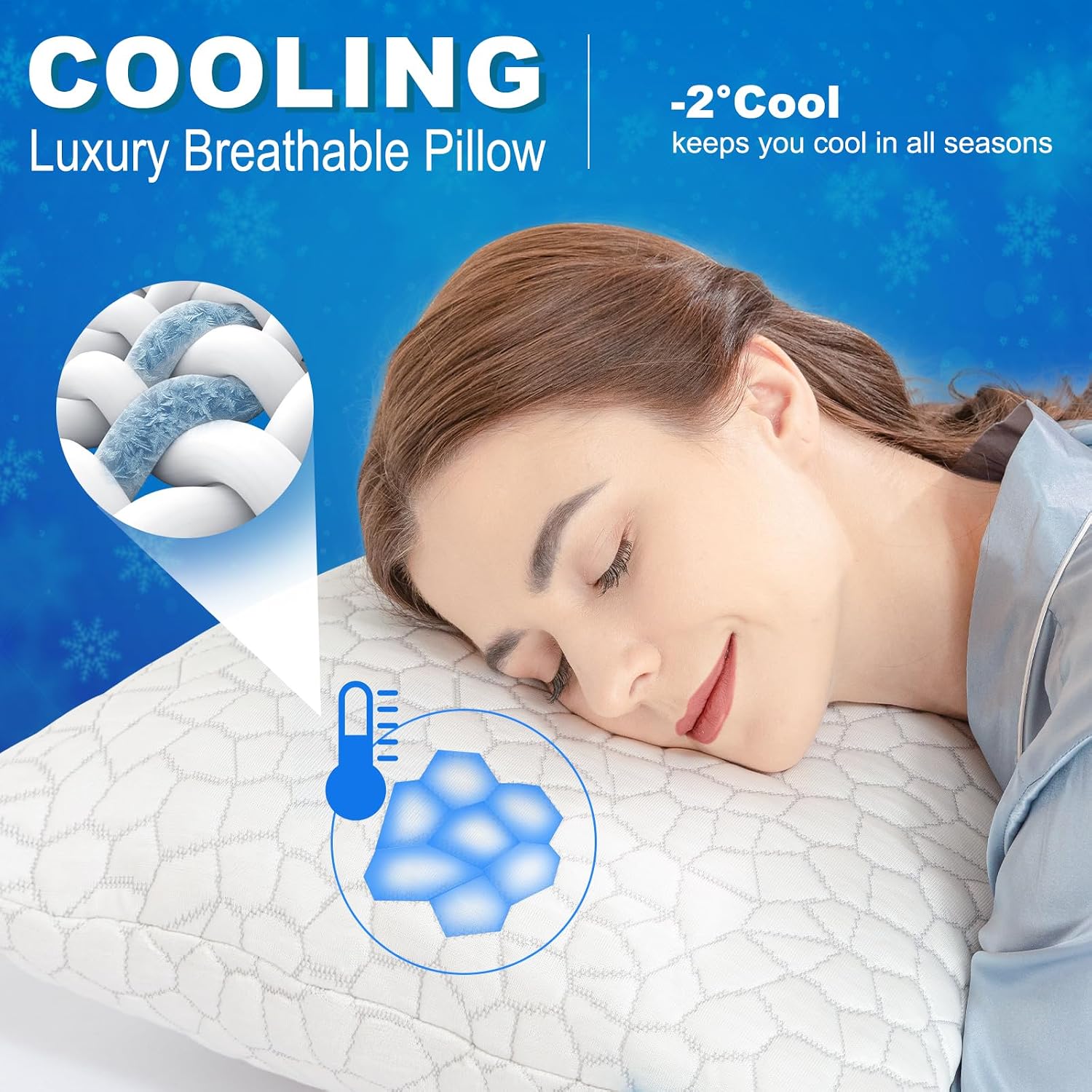 SUPA MODERN Cooling Pillow Queen Size Set of 2, CertiPUR-US Shredded Memory Foam Pillows for Sleeping, Cool Bed Pillows for Hot Sleepers, Adjustable Firm Pillow for Side,Back,Stomach Sleepers