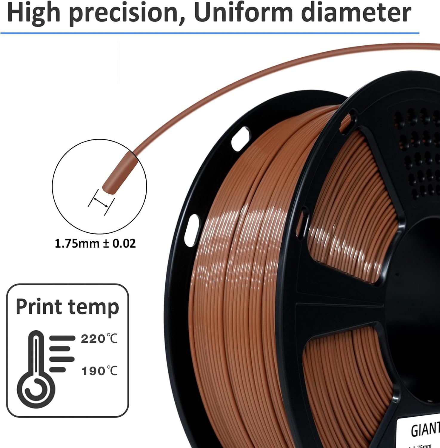 GIANTARM 3D Printer Filament, Silk Gold Pla Filament, 1Kg(2.2lbs) Spool, 1.75mm Dimension Accuracy +/- 0.03mm, 3D Printing Filament