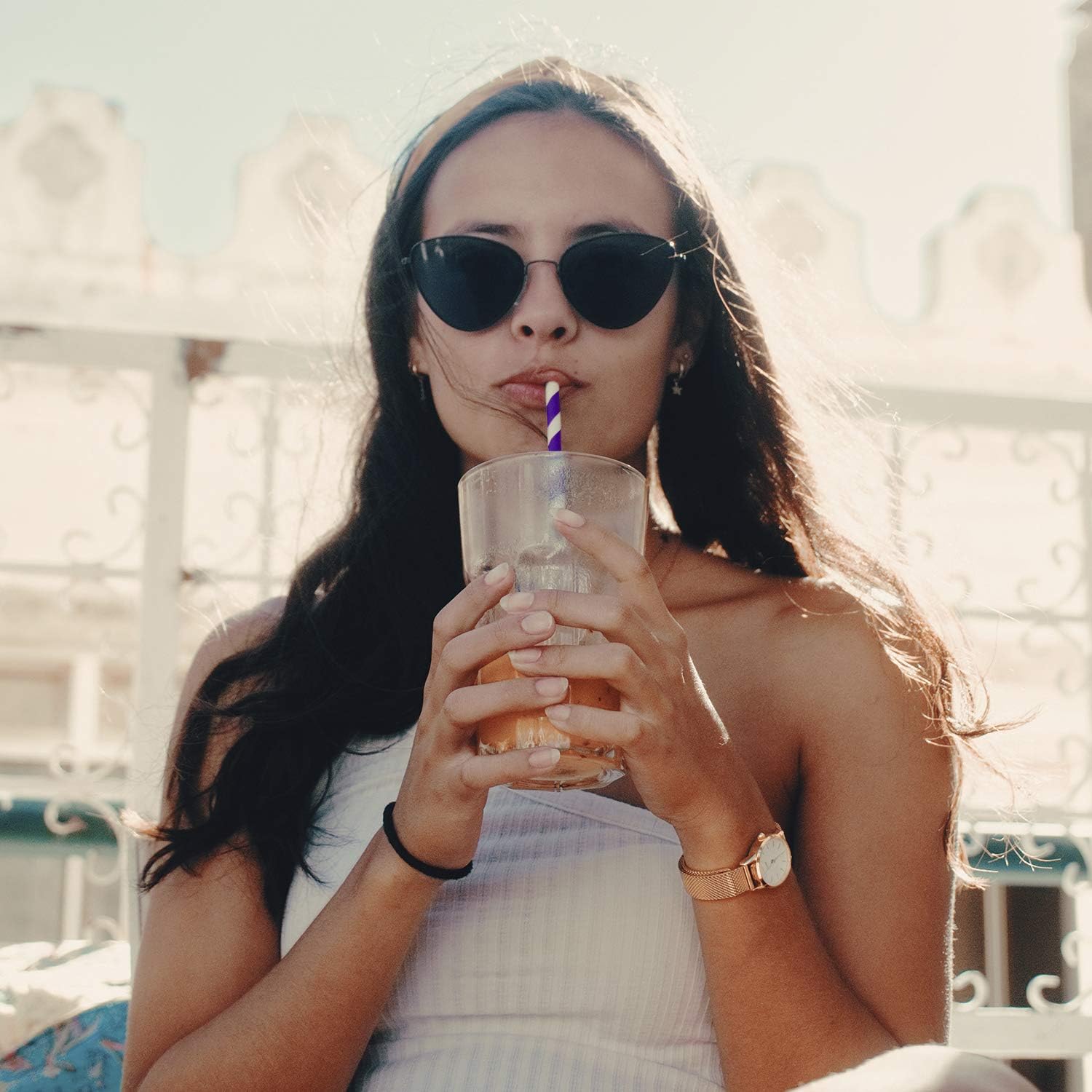 Paper Straws Disposable - 200 Pack - Durable & Non-Soggy Striped Paper Straws for Drinking in 10 Colors - 100% Biodegradable & Eco-Friendly for
