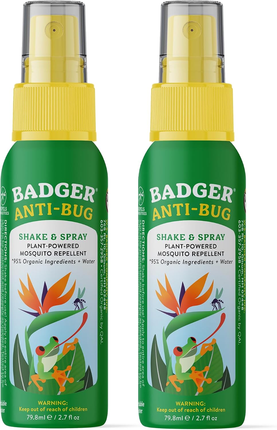 Badger Bug Spray, 3-Hour DEET-Free Mosquito Repellent, Family Friendly, Citronella & Organic Essential Oils, Natural & Vegan Insect Repellent Spray, 4 fl oz Aluminum Bottle
