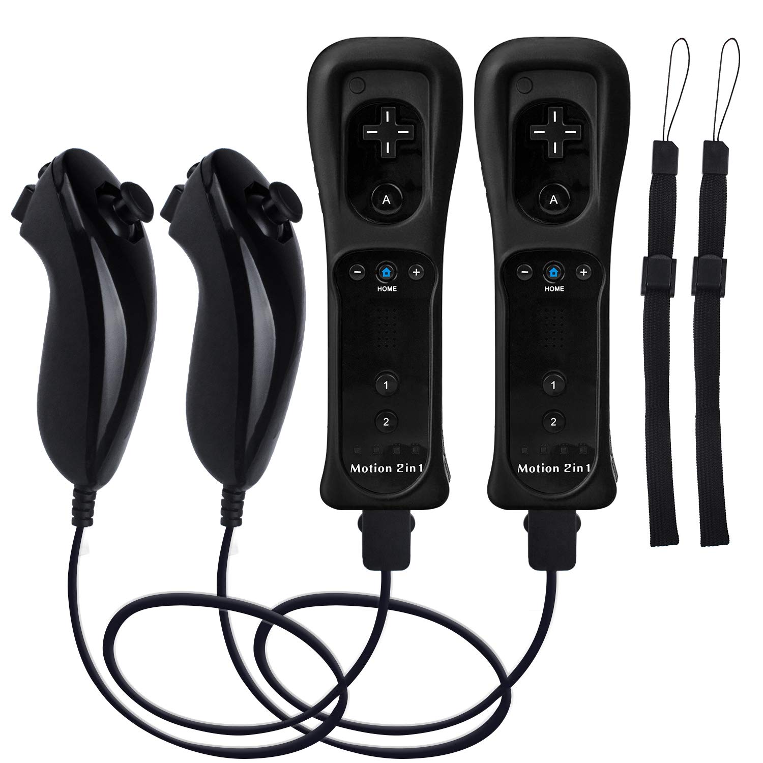 TechKen 2 Pack Wii Controllers with Wii Motion Plus Inside | Shock Wii Nunchuk Controller | Compatible Nintendo Wii, Motion Plus Wii Controller