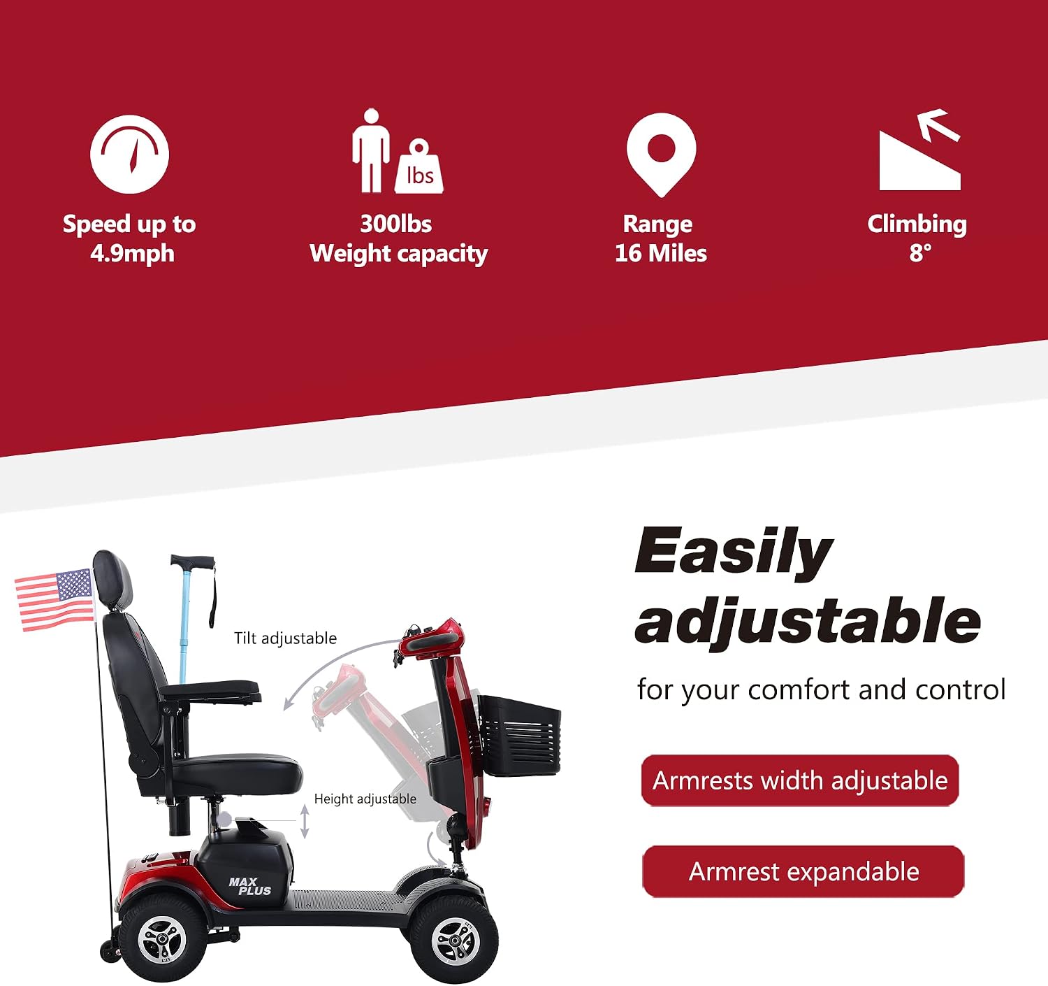 Metro Mobility 4 Wheel Powered Mobility Scooter for Seniors - 300 lbs Capacity Electric Mobility Scooter for Adults - Long Range Power Extended