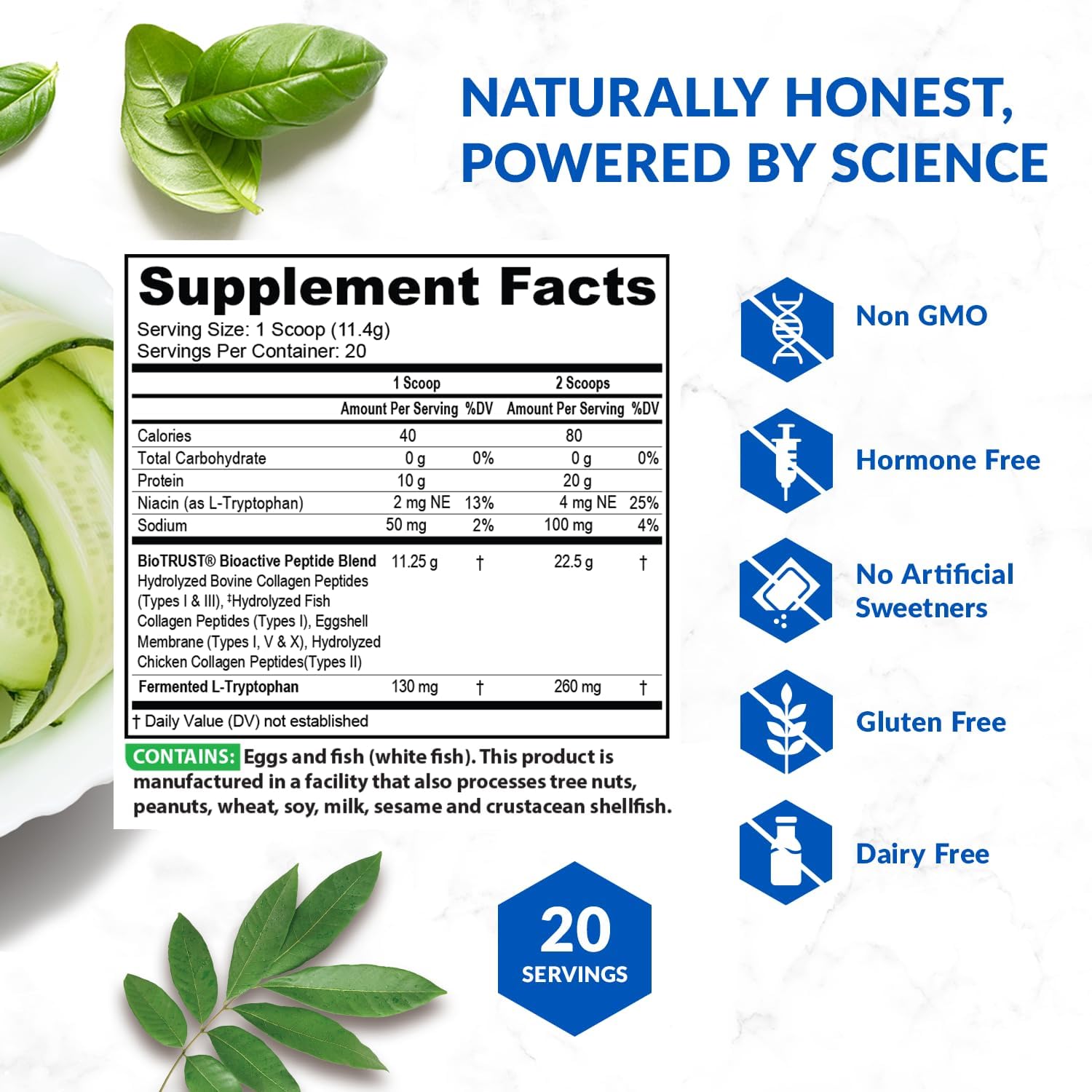 BioTrust Multi Collagen Peptides Unflavored Powder - Hydrolyzed, Grass Fed | 5 collagen types (I, II, III, V & X) from grass fed beef, fish, chicken & eggshell membrane with protein support
