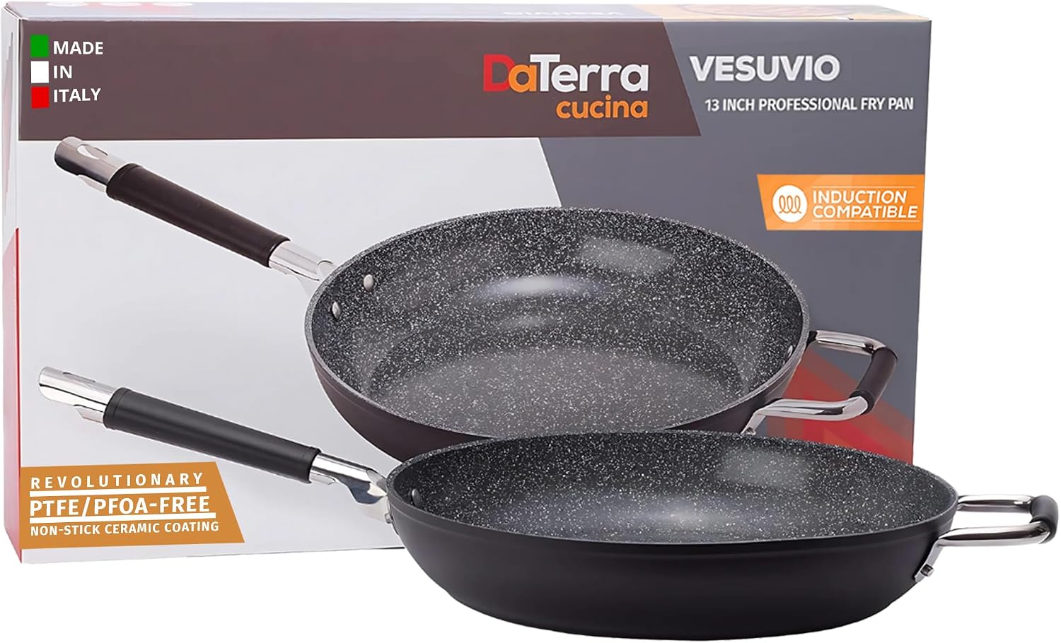 DaTerra Cucina - Ceramic Frying Pan, Induction & Oven, Made In Italy, 9.5" | Made in Italy, Induction Compatible, Oven-Safe up to 450°F, PFAS-free, Ergonomic Handle, Easy Cleanup, Even Heating