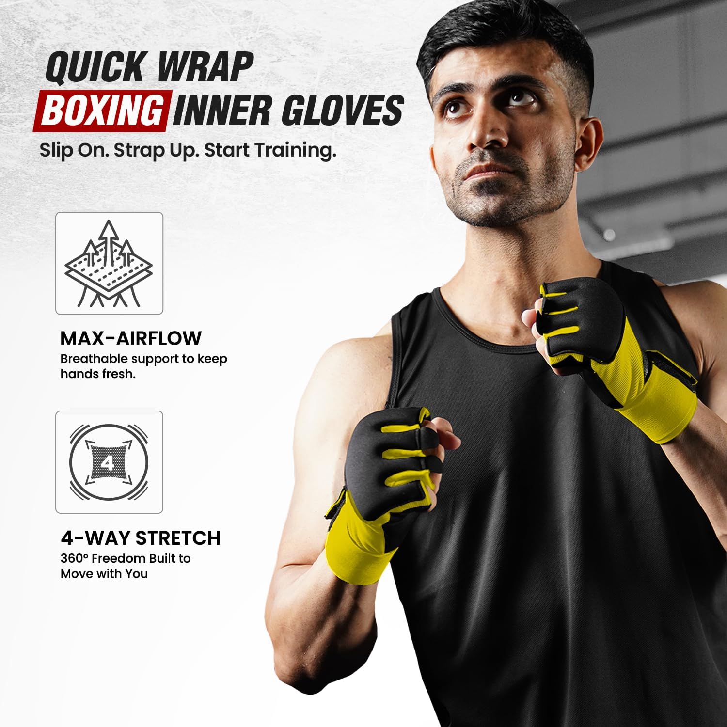 WYOX Neoprene Gel Boxing Hand Wraps Inner Gloves for Men & Women – 80cm/31in Quick Wrist Strap, Padded Knuckle Protection