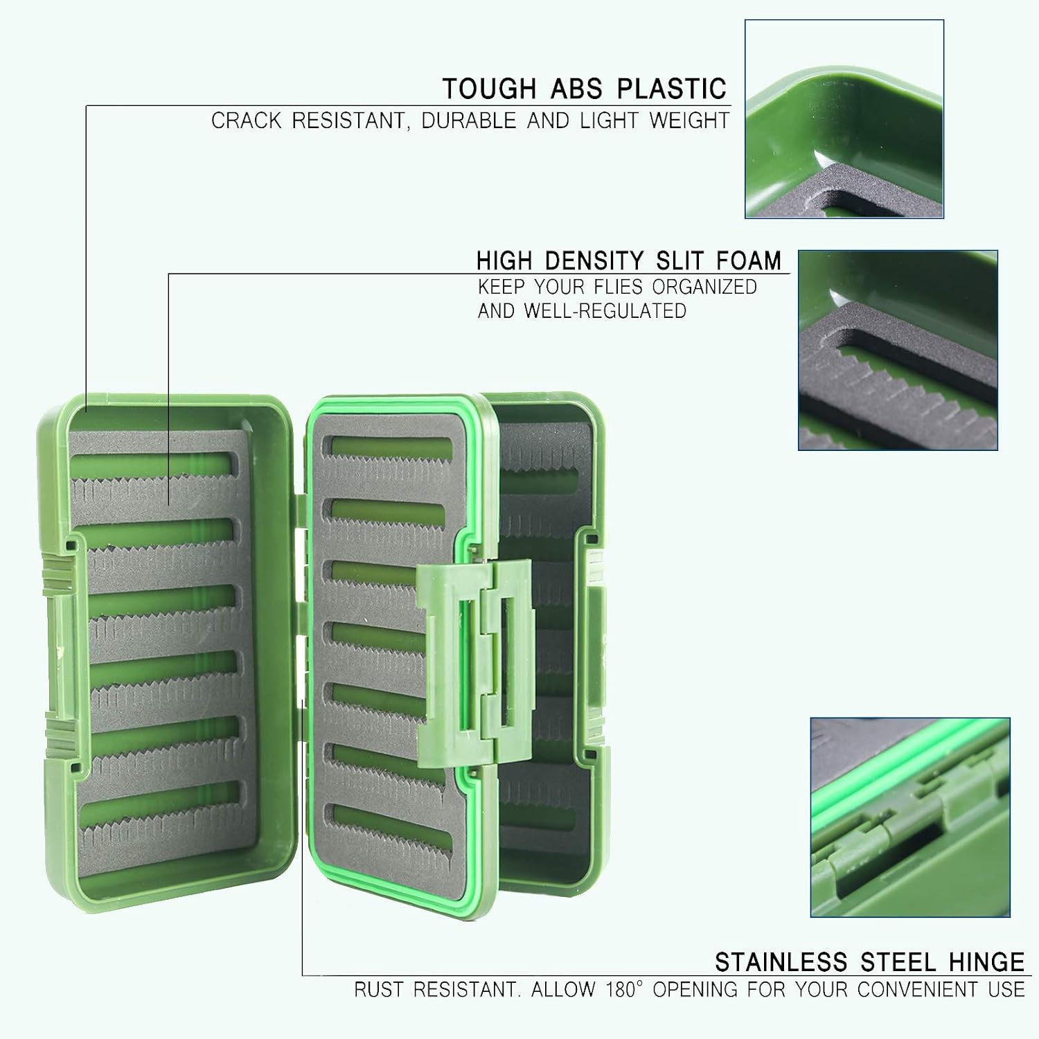 Maxcatch Fly Boxes For Fly Fishing Double Side Waterproof Fishing Tackle Box (Olive (4 Split Foam Inserts), 5.9inch x4.1inch x1.7inch)