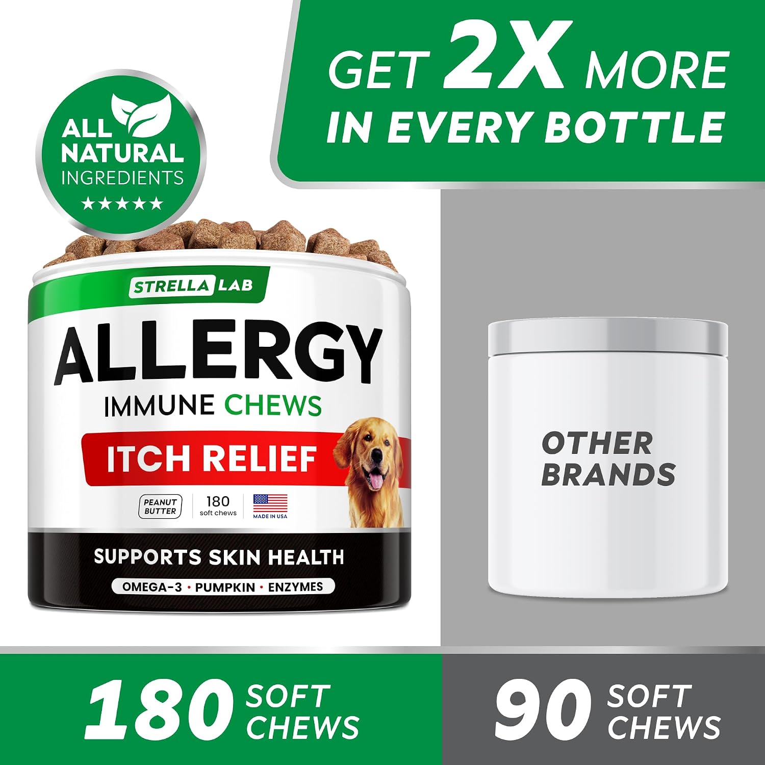 Dog Allergy & Itching Relief - Anti Itch, Skin&Coat Support Chews w/Omega 3