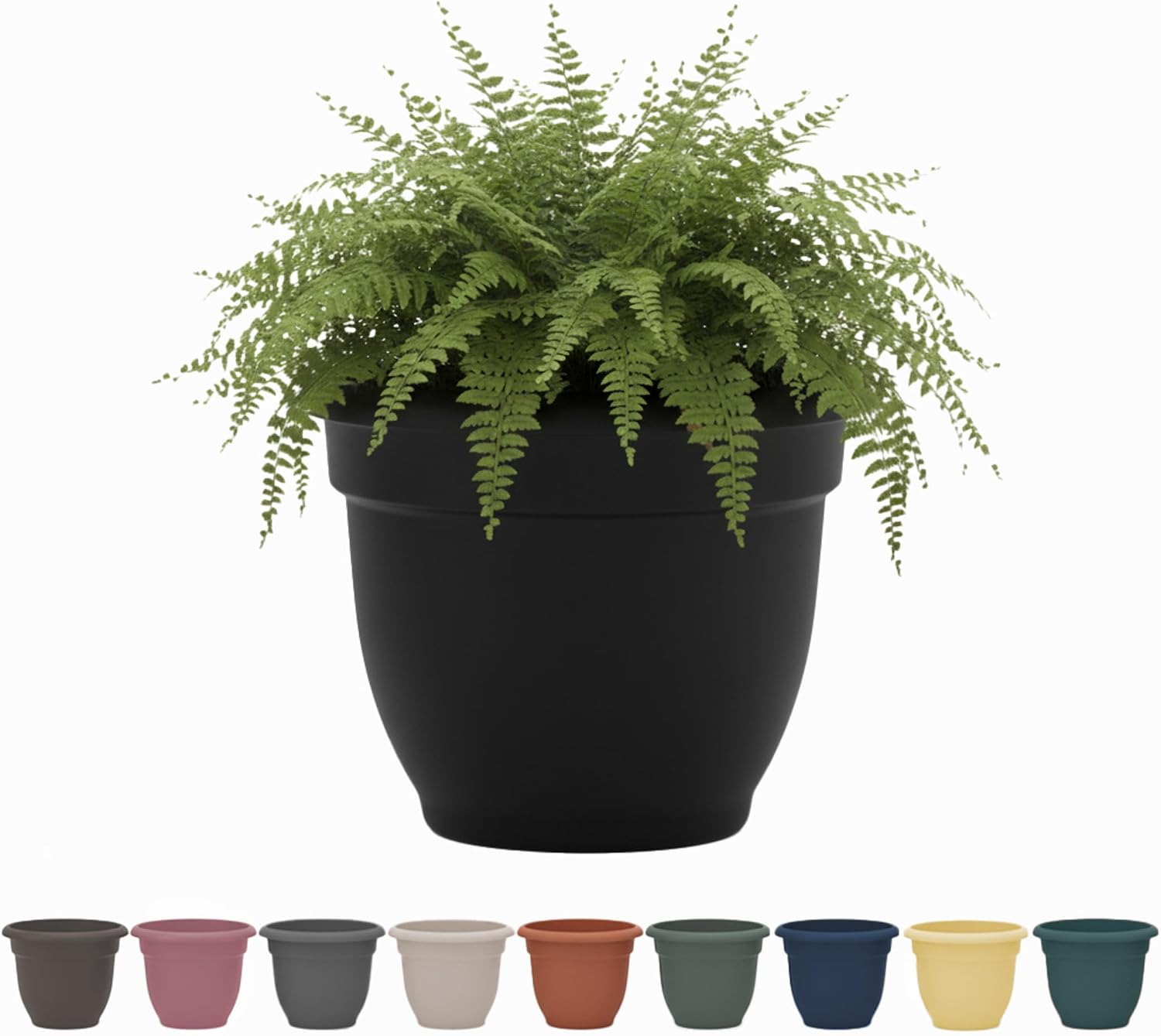 Bloem Ariana Pot Planter: 16" - Black - Durable Resin Pot, for Indoor and Outdoor Use, Gardening, Self Watering Disk Included, 6 Gallon Capacity