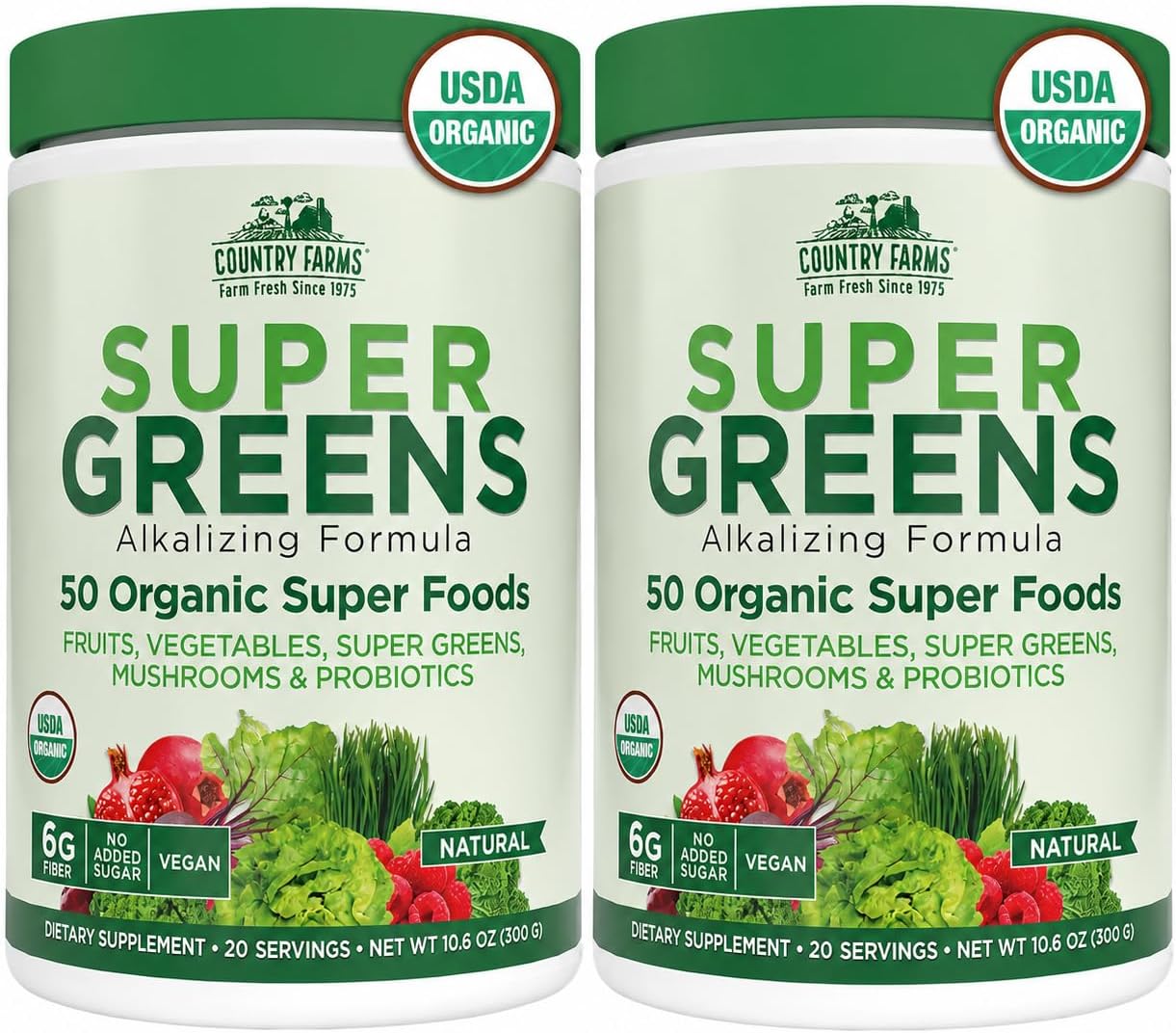 Country Farms Organic Super Greens Powder, Daily Greens Drink Mix with 50 Organic Superfoods, Fruits, Vegetables, Fiber, Mushrooms & Probiotics for Gut Health, Digestion & Energy, Berry Flavor