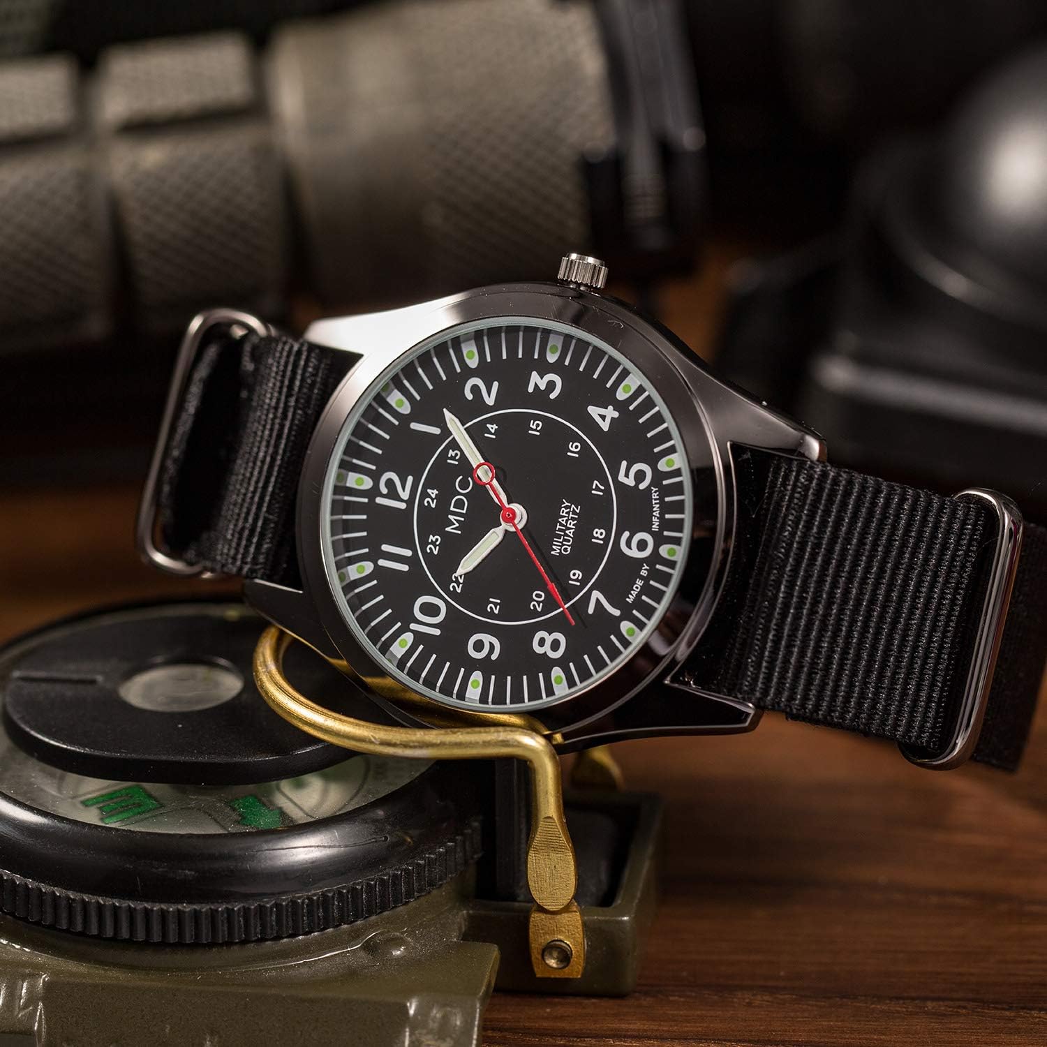 Infantry MDC Mens Military Field Watch, Japanese Quartz, Slip-Thru Nylon